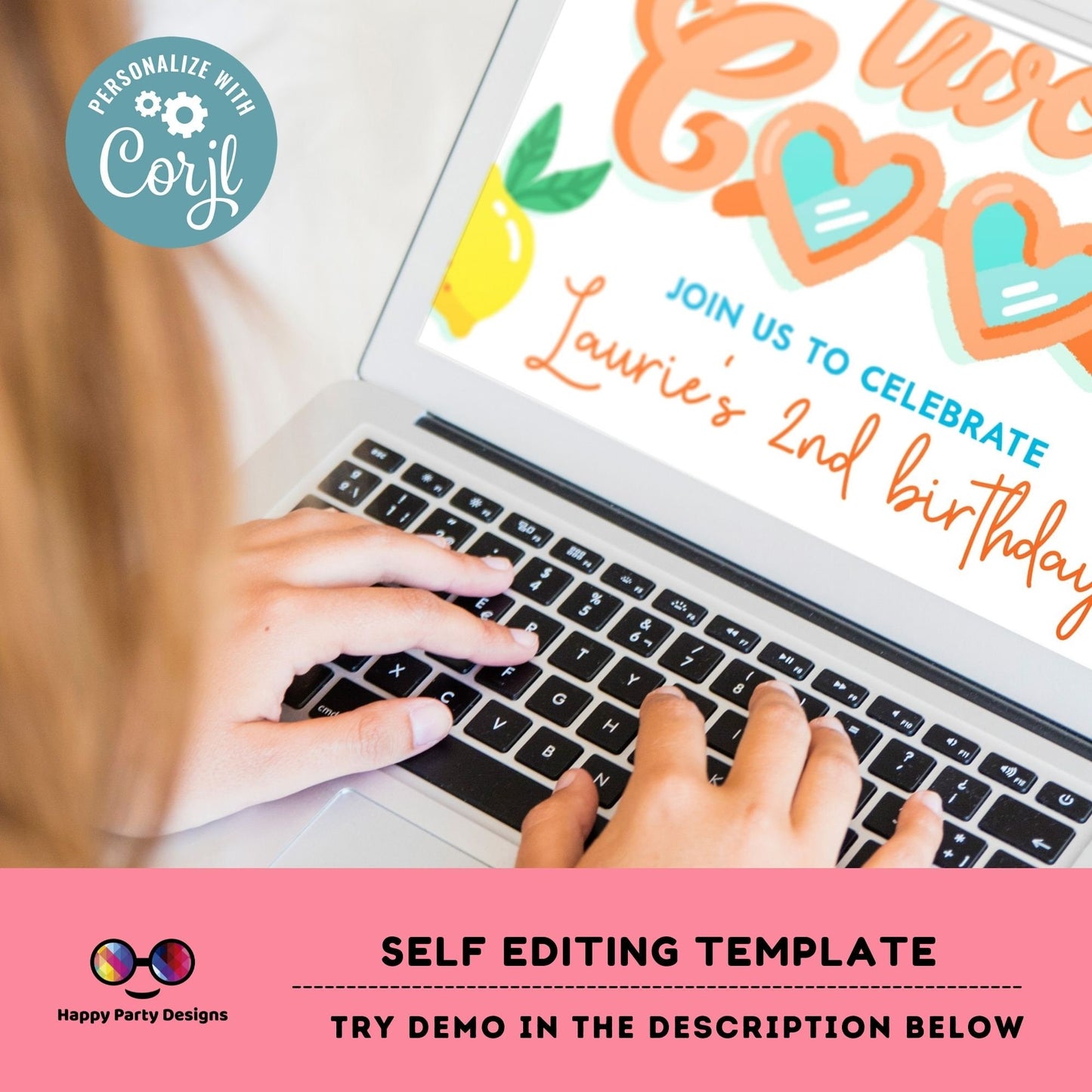 Editable Two Cool Birthday Invitation | girl Second Birthday Party | I'm Two Cool Sunglasses | 2nd birthday party | Edit Yourself #K220