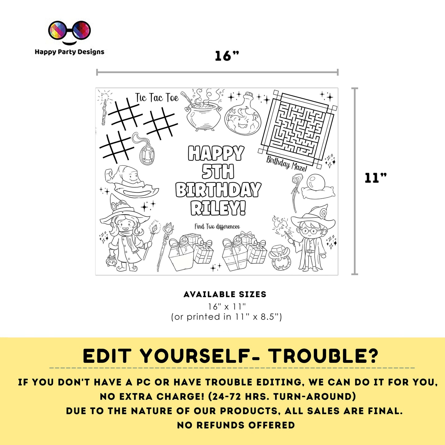 Editable Wizards and witches coloring page | magical kid party | Little Wizards and witches coloring page | wizards Birthday | Any Age #K183