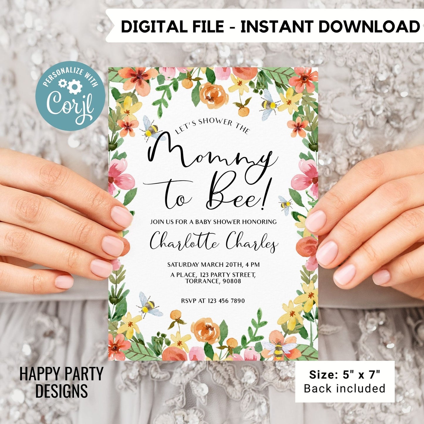 Mommy to be Shower Invitation Template | Editable Baby Shower | Baby girl Invitation | Floral Printable Invitation | pink flowers #B43