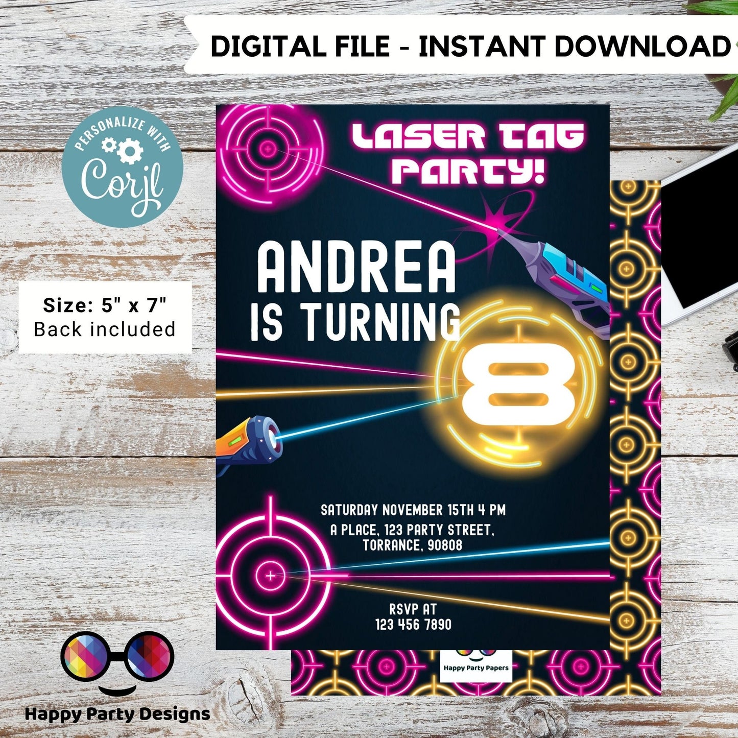 Kids Editable Laser Tag birthday invitation | Printable Birthday laser tag Party Invitations | Any Age | Birthday girl laser party #K241