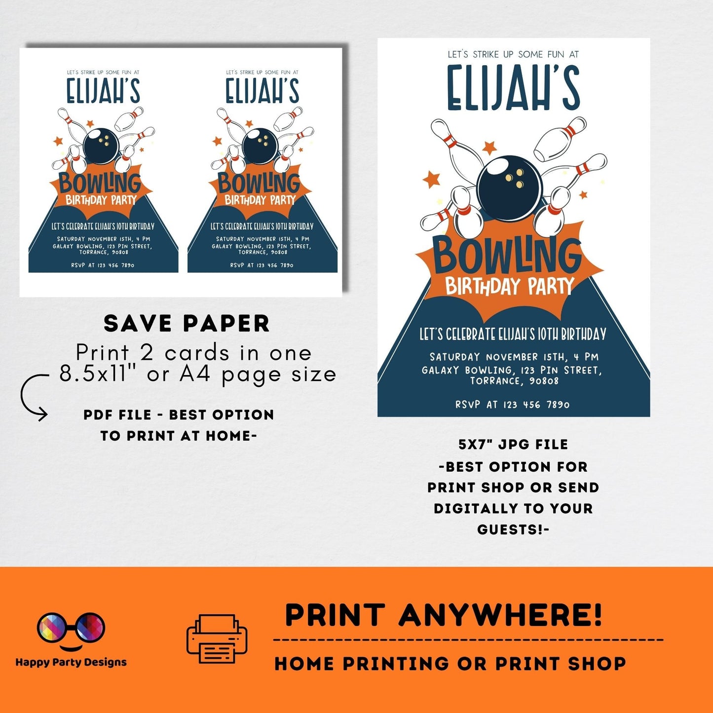 Let's strike up some fun EDITABLE Bowling Birthday invitation | Birthday Boy | Instant Download | Digital | Retro look Party #K225