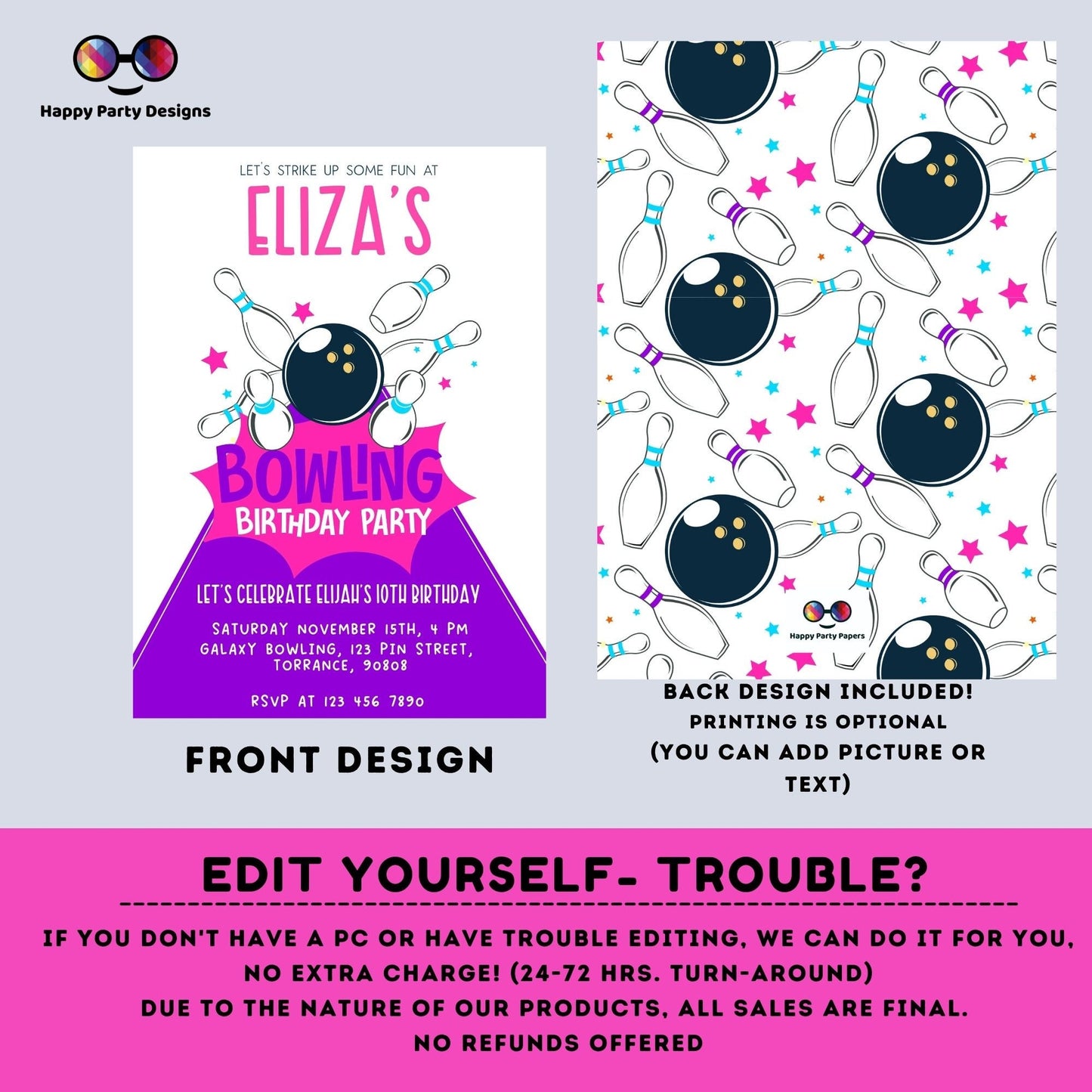 Let's strike up some fun EDITABLE Bowling Birthday invitation | Birthday girl | Instant Download | Digital | Retro look Party #K225