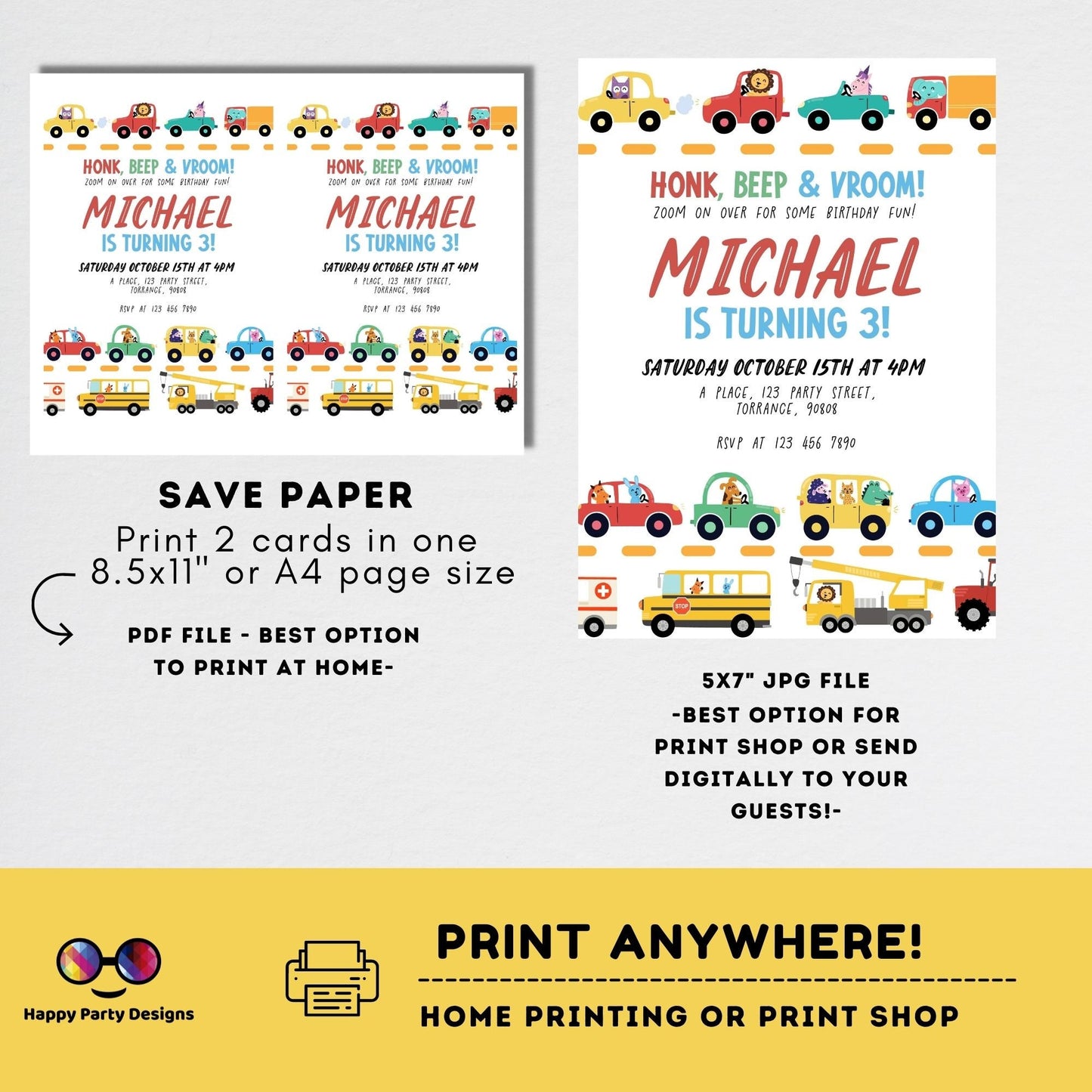 Editable Transportation Birthday Invitation | Truck Birthday Invitation | Cars Birthday Invite | Truck and Cars Birthday template #K227