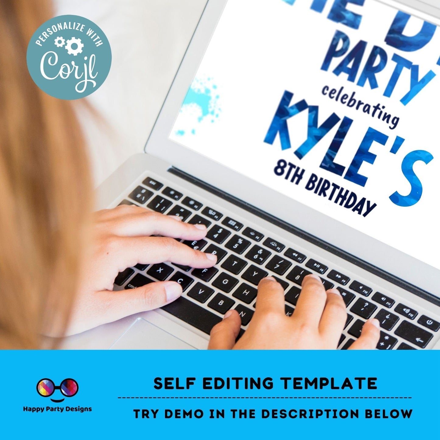 Editable Tie Dye Invitation Instant Download | Blue Tie Dye Birthday Invitations | Editable Tie Dye Party Invite | Printable Tie-Dye #K228
