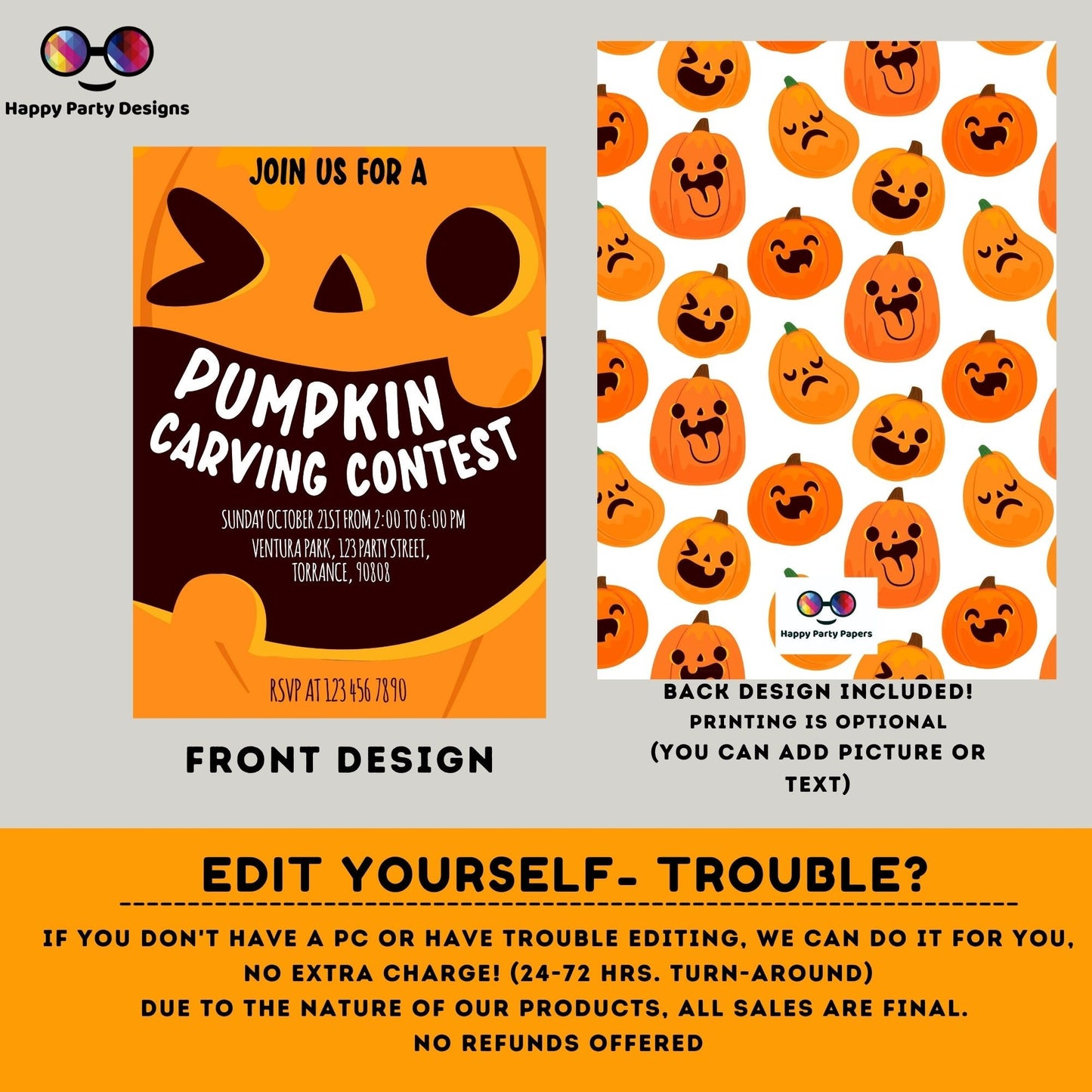 Editable pumpkin carving invitation | Halloween party | Pumpkin carving Invitation | PRINTABLE Pumpkin carving invitation #A30