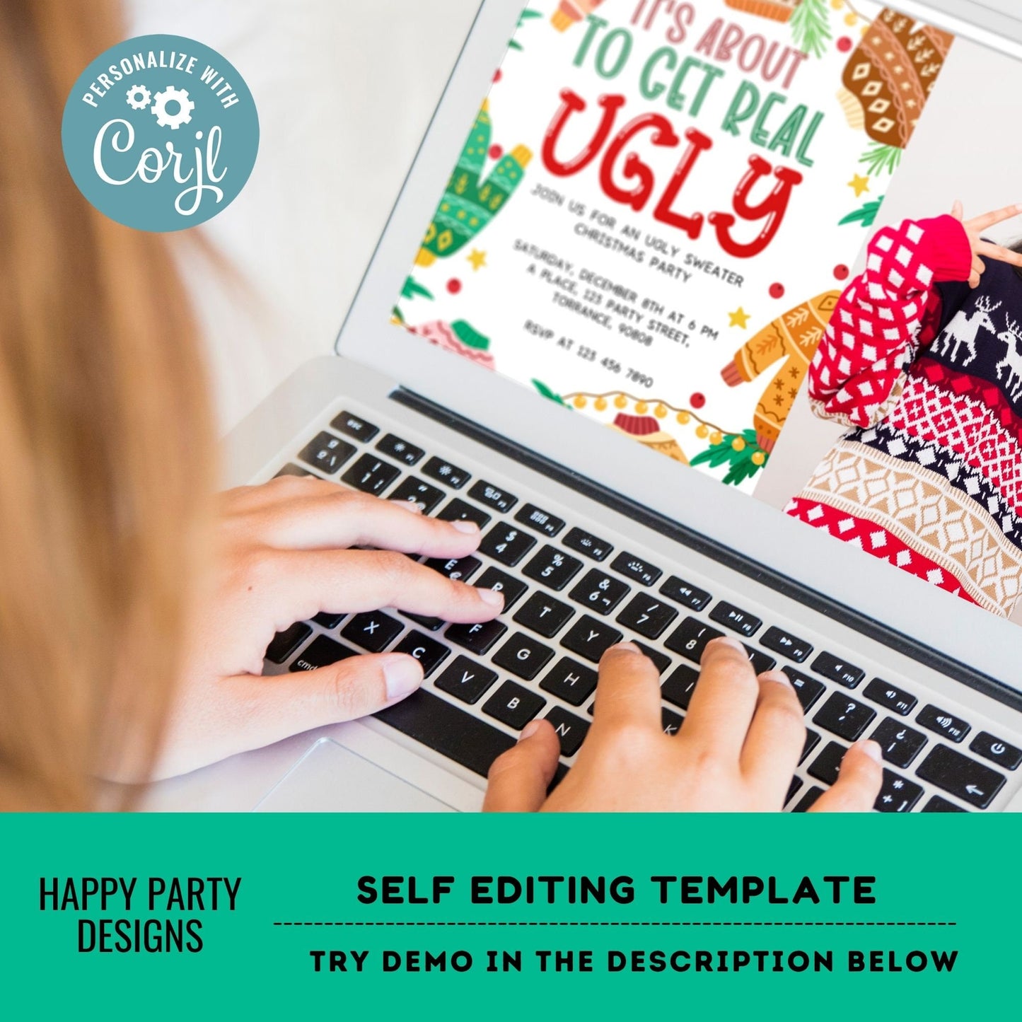 Editable Ugly Sweater Party Invitation with photo | Christmas Party printable invite | Ugly sweater Invitation | Ugly Christmas Invite #A26