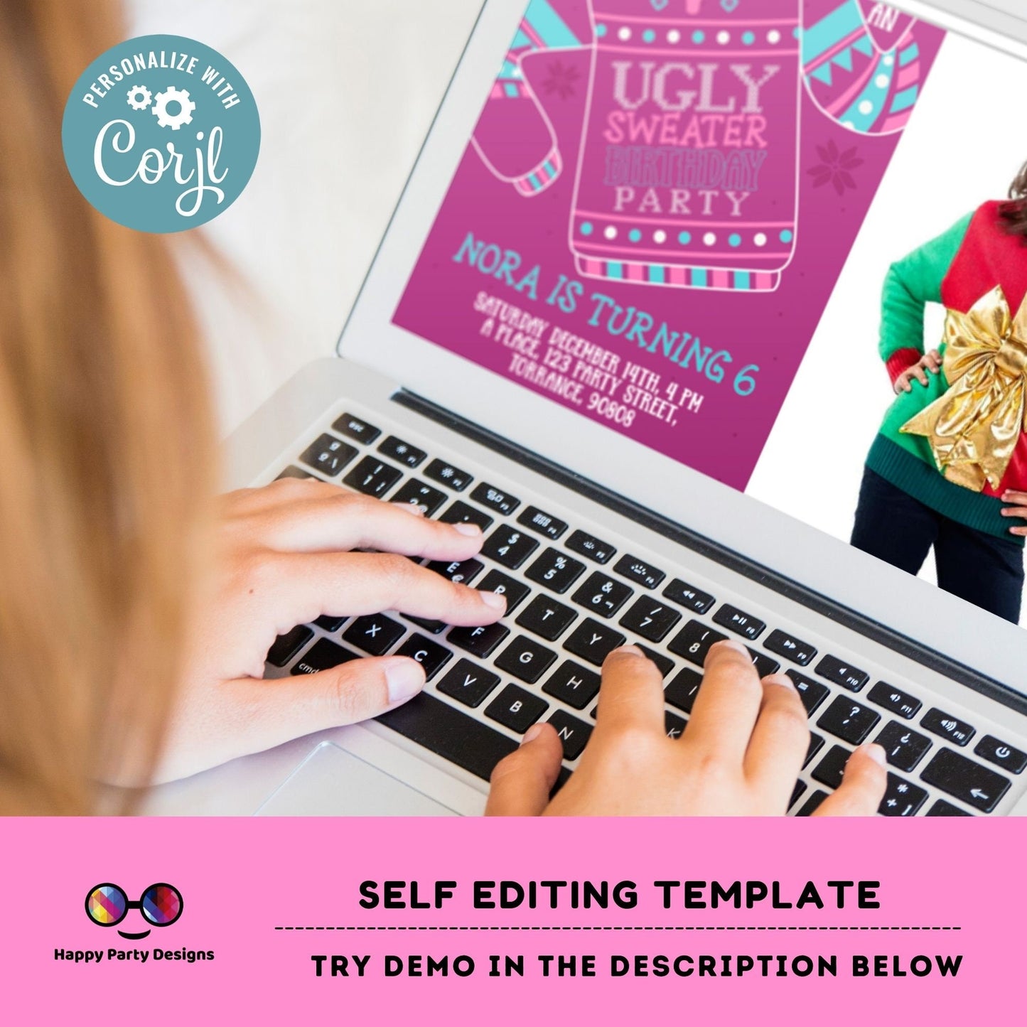Editable Ugly Sweater Birthday Invitation with photo | Christmas birthday printable invite | Ugly sweater Invitation | Ugly Christmas #A28