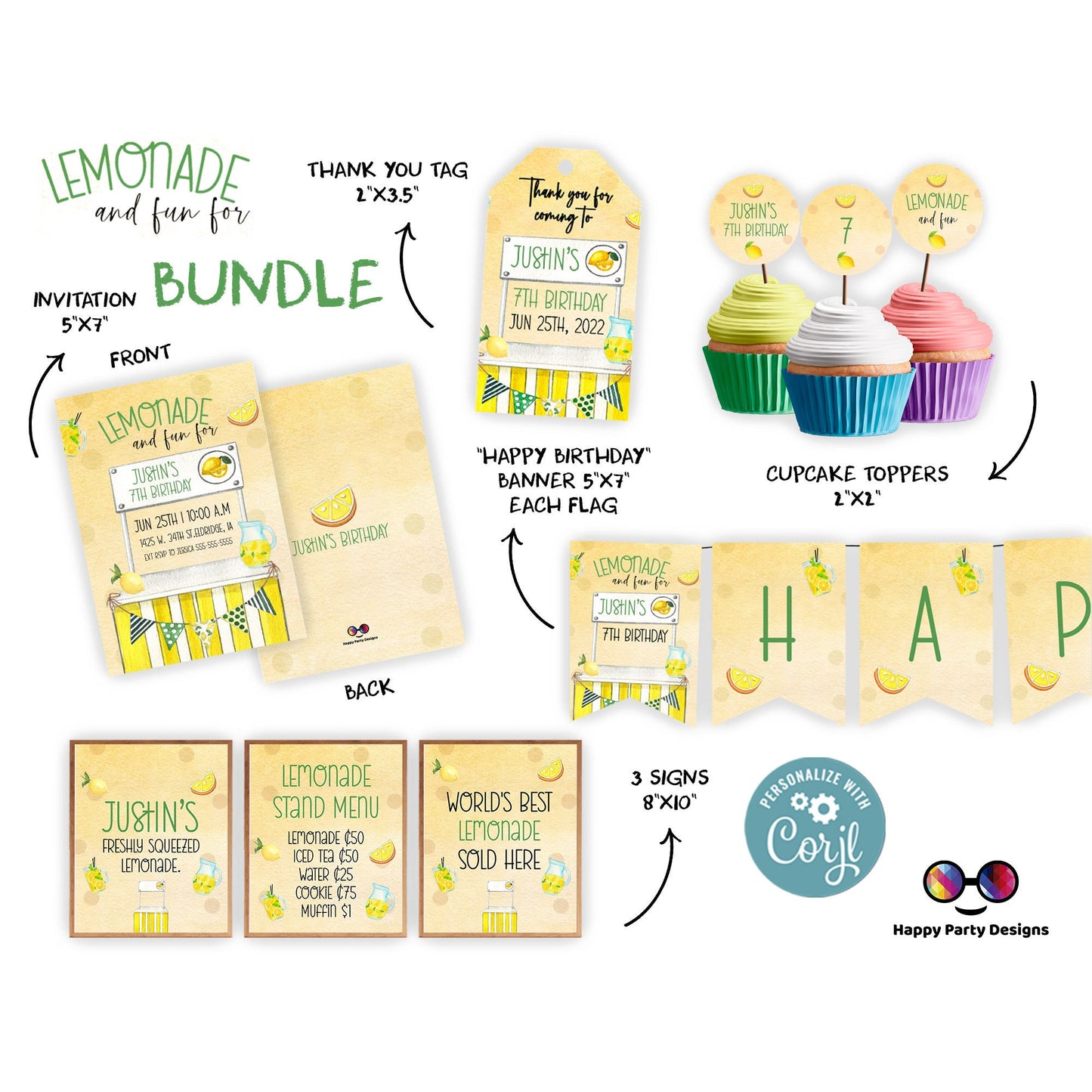 Lemonade Invitation bundle | lemonade Invite | Lemonade Party Invitation | Garden Invite | Lemonade Stand Invitation Girl birthday #K101