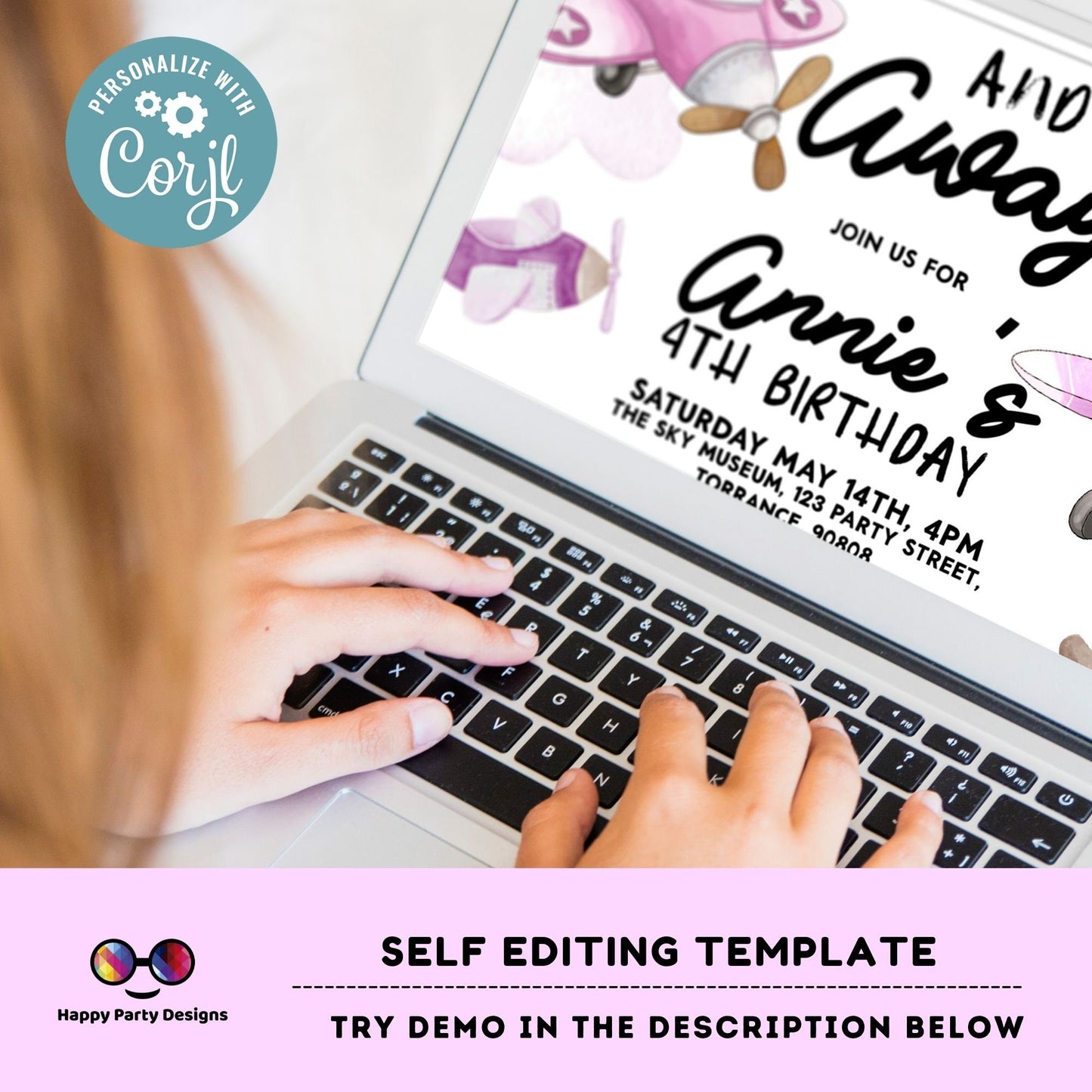Editable Up Up and Away Invite | Airplane Birthday Invitation | Airplane Party | Plane invitation | girl Party Invitation | Airplane #K229