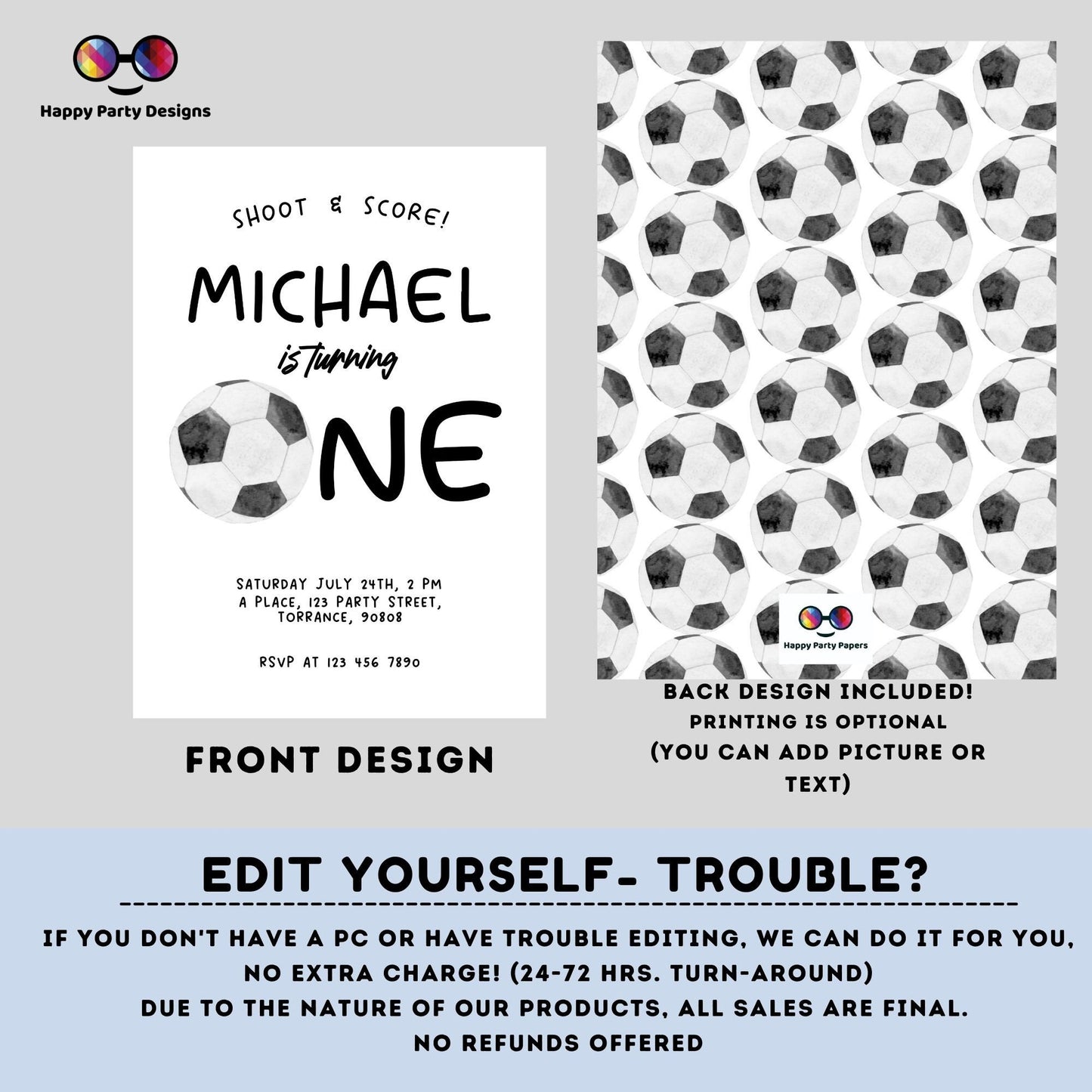 Soccer Birthday Invitation | Any age | Soccer Theme Birthday Party | Soccer Birthday Invitation Template, Soccer Birthday Party Invite #K250