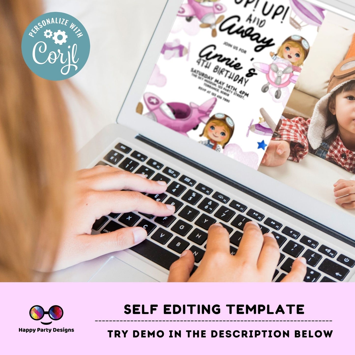 Editable Up Up and Away Invite with photo | Airplane Birthday Invitation | Airplane Party | Plane invitation | girl Party Airplane #K229
