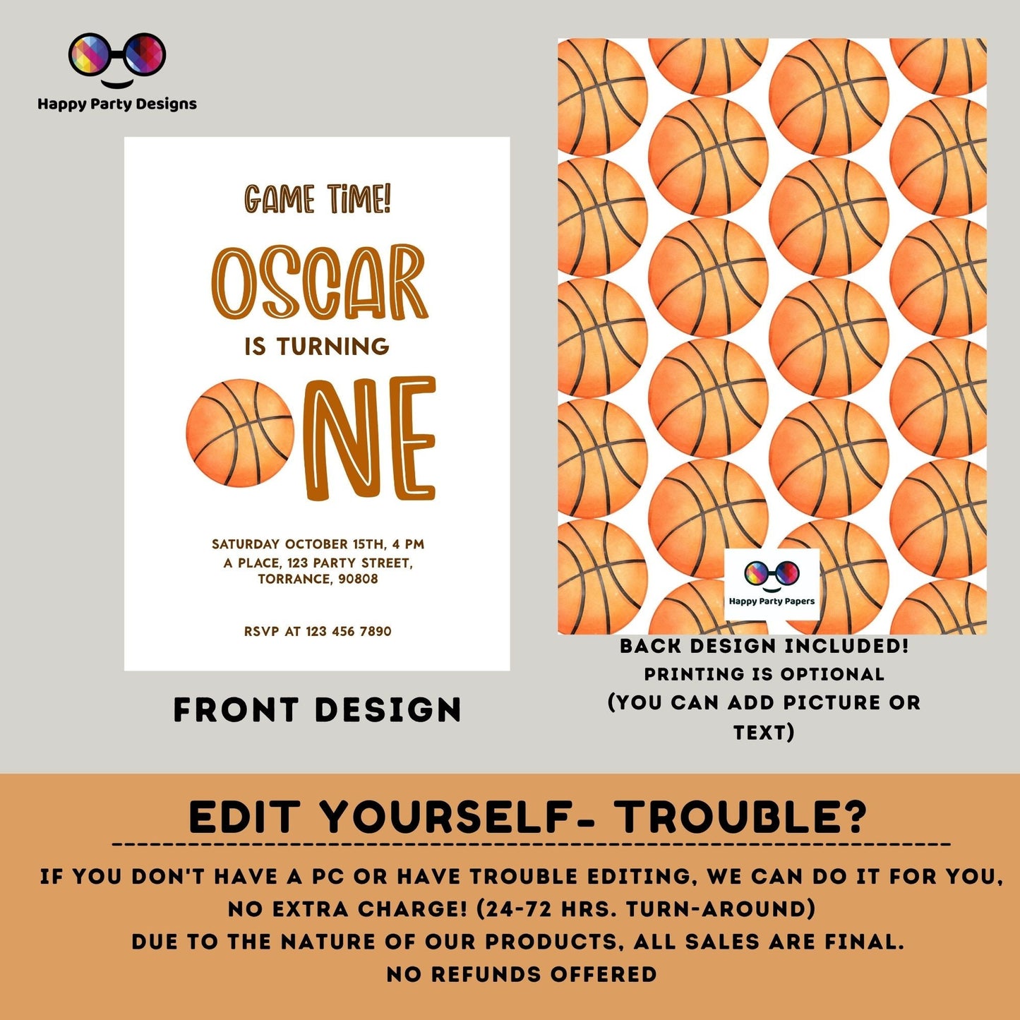 Minimalist Basketball Birthday Invitation Template | Any age | Basketball Theme Birthday | Basketball Invite Template, Sport invite #K251