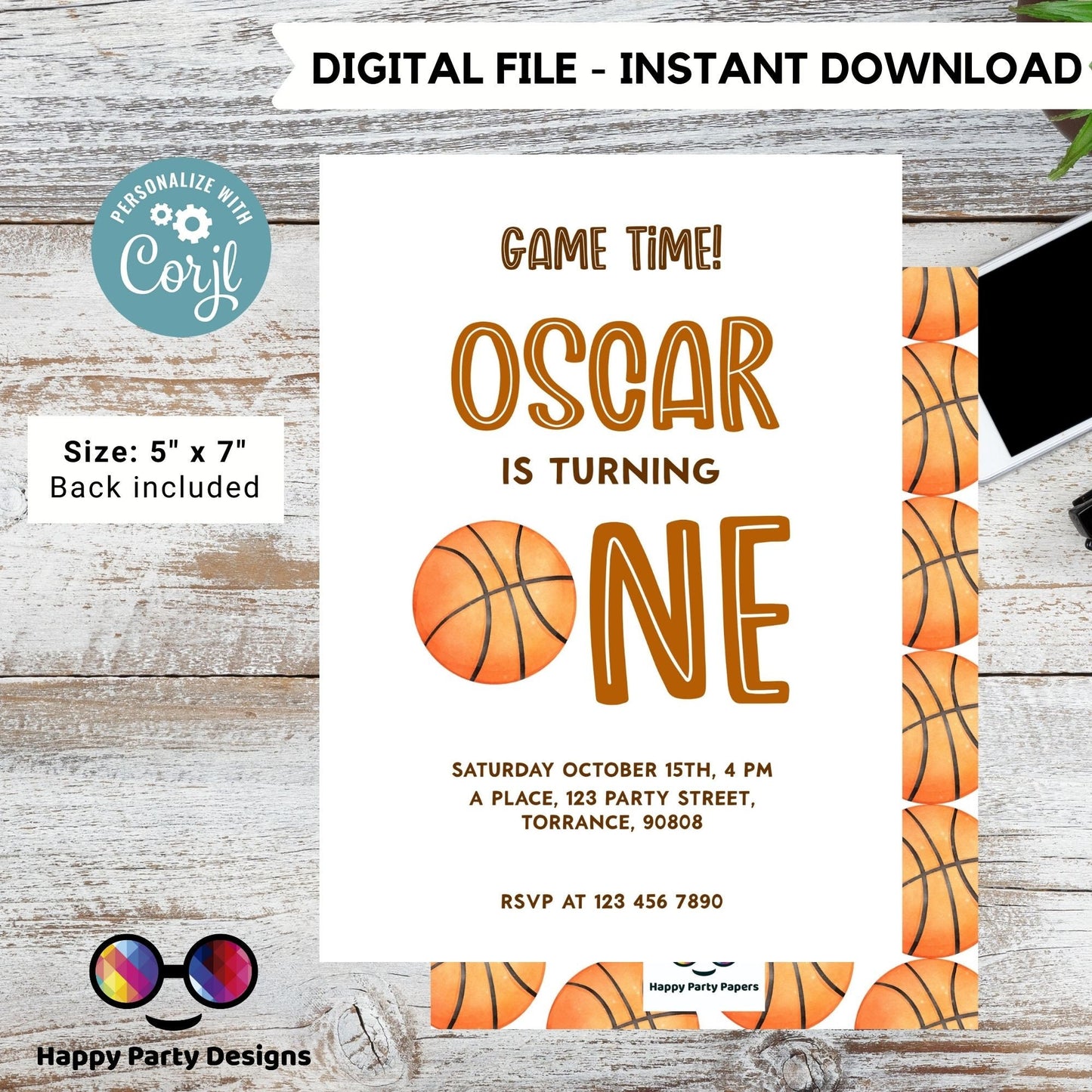 Minimalist Basketball Birthday Invitation Template | Any age | Basketball Theme Birthday | Basketball Invite Template, Sport invite #K251