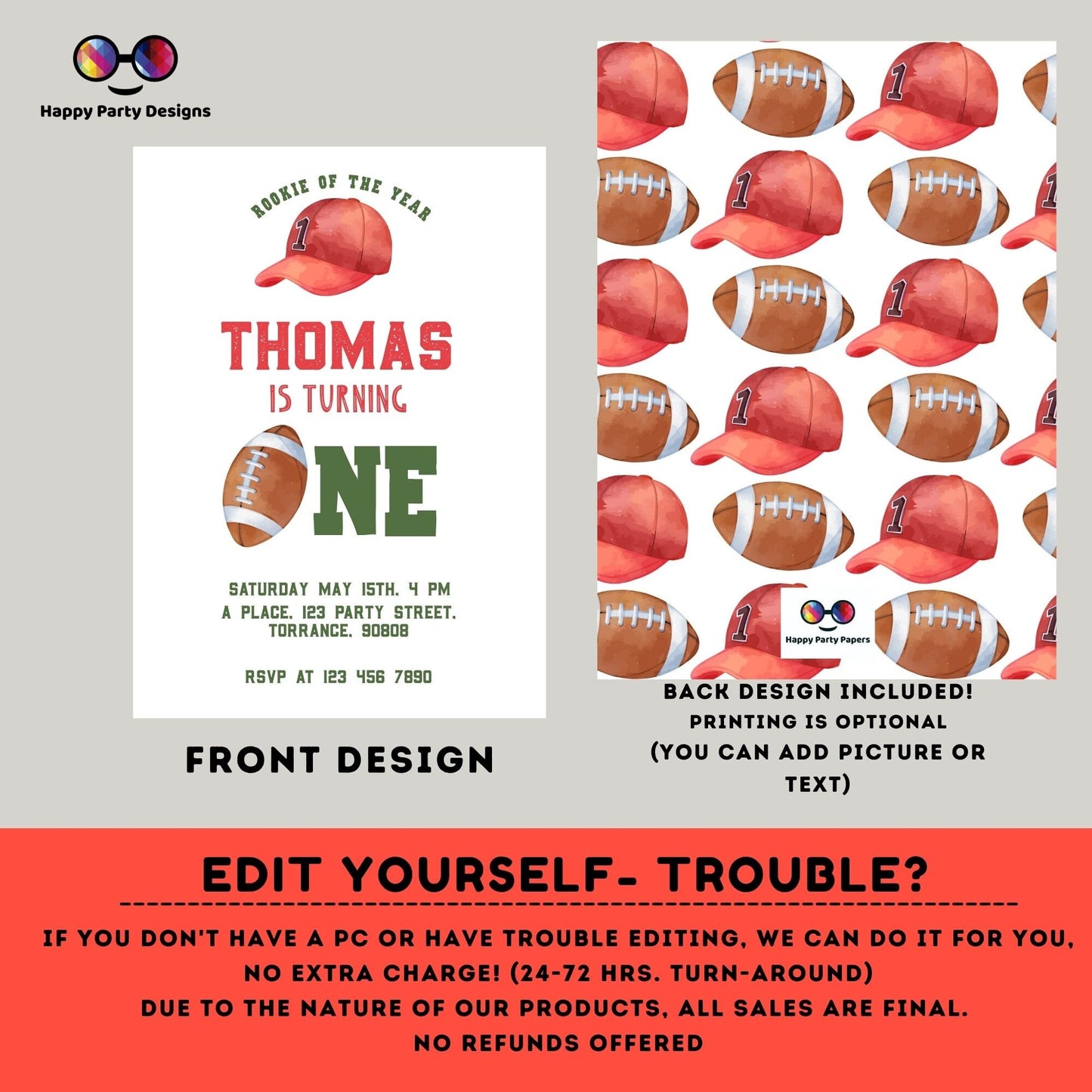 Minimalist Football Birthday Invitation Template | Rookie of the year | Football Theme Birthday | Sports invite | Football party #K252