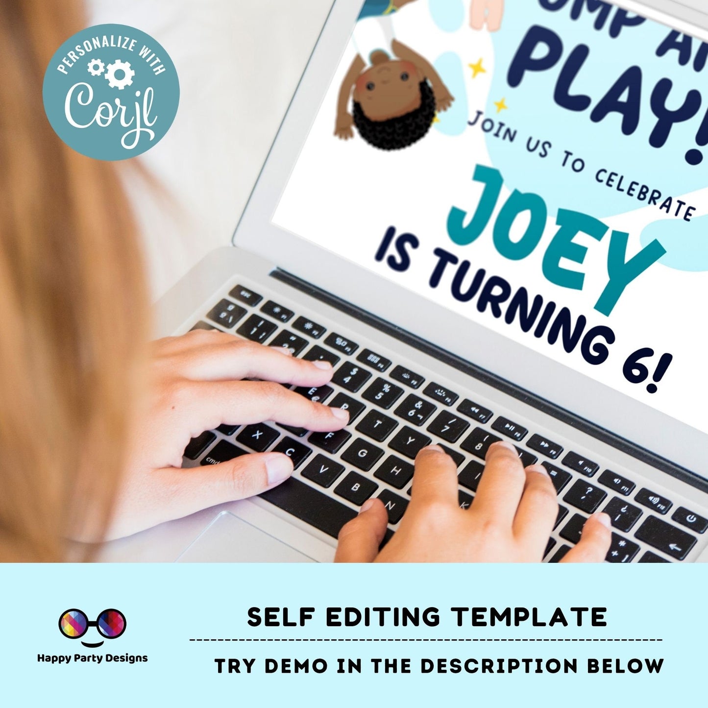 Flip, tumble, Jump and Play Editable Gymnastics Birthday Invitation | Boy Tumbling Gymnast Birthday Invite | tumble on over Party #K233