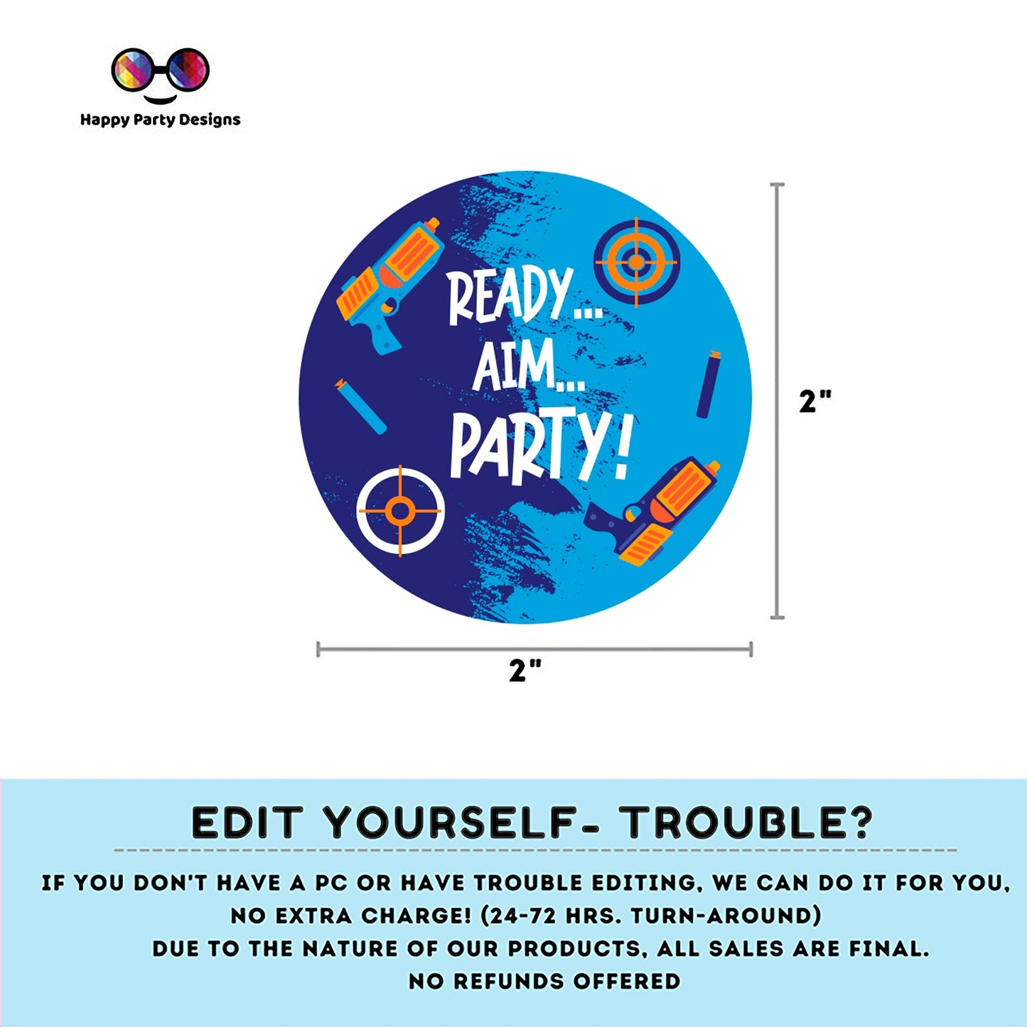 Editable Dart Gun Round Cupcake toppers | Gun Blaster Battle birthday Girl | Dart gun Birthday Party | Boy Birthday Party | Stickers #K172