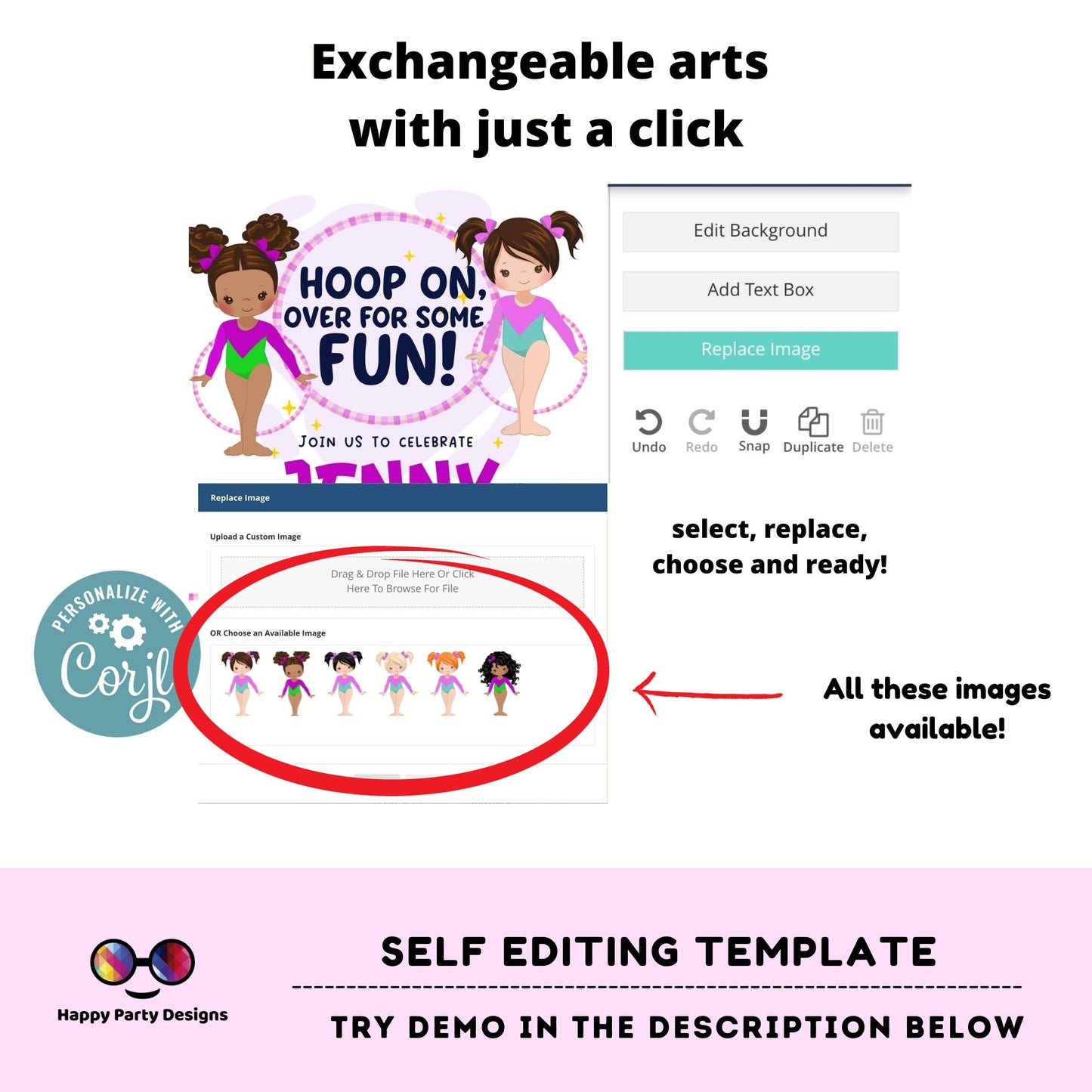 Hoop on over for some fun Editable Gymnastics Birthday Invitation with photo | Girl Hula hoop Gymnast Birthday | gymnastics Party #K234