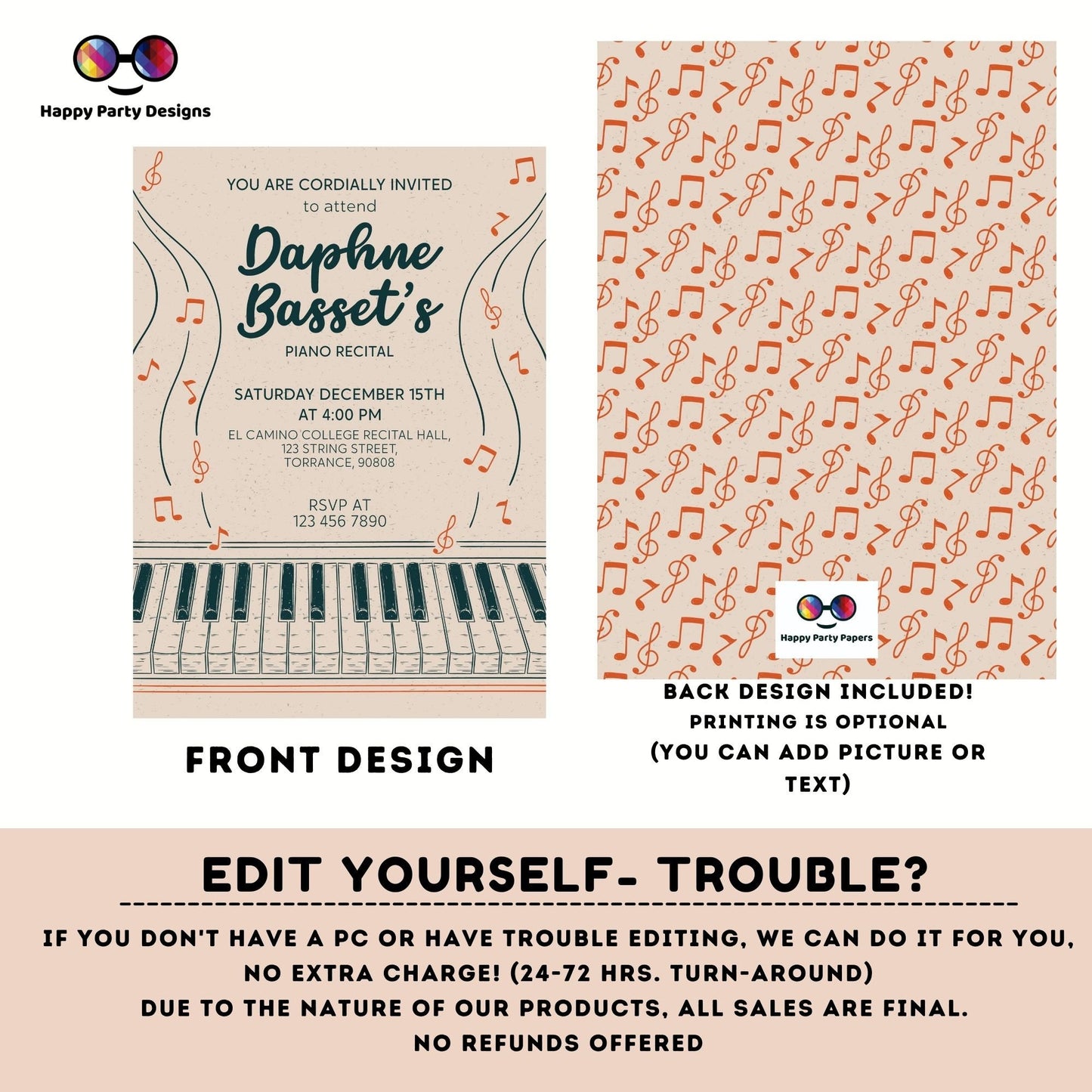 EDITABLE Piano Recital Invitation Template | Orchestra Concert | Instant Download | Digital | Personalize Online | musical | music #K236