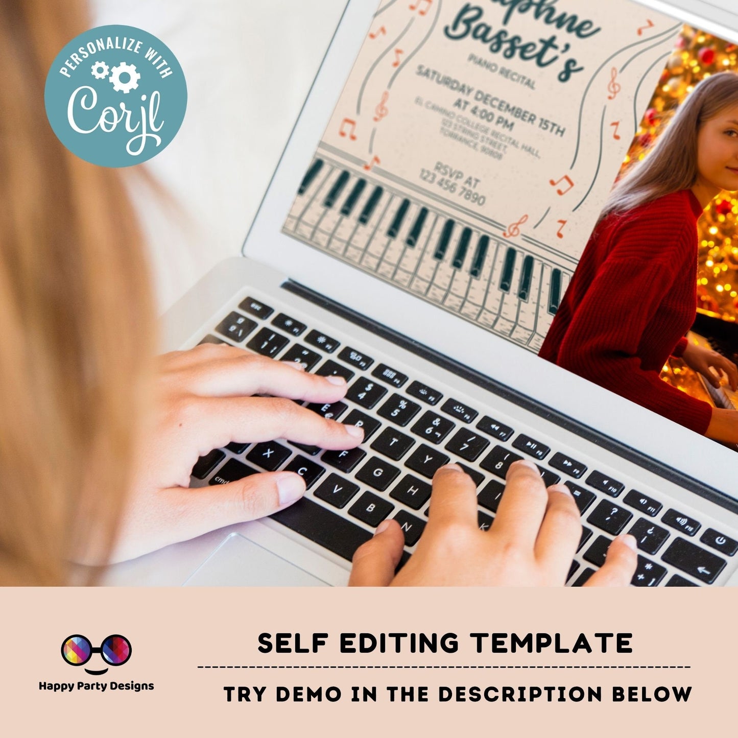 EDITABLE Piano Recital Invitation Template with photo | Orchestra Concert | Instant Download | Digital | Personalize Online | musical #K236