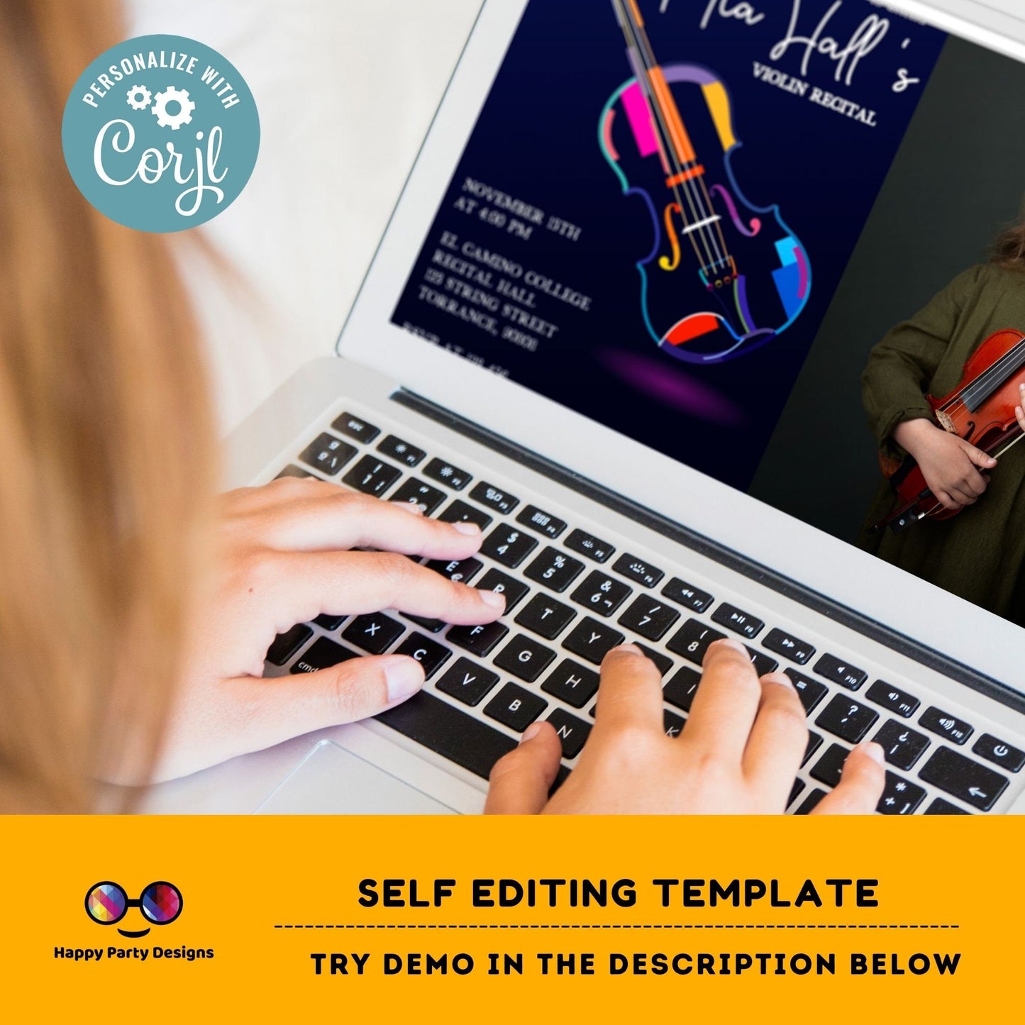 EDITABLE Violin Recital Invitation Template with photo | Orchestra Concert | Instant Download | Digital | Personalize Online | musical #K236