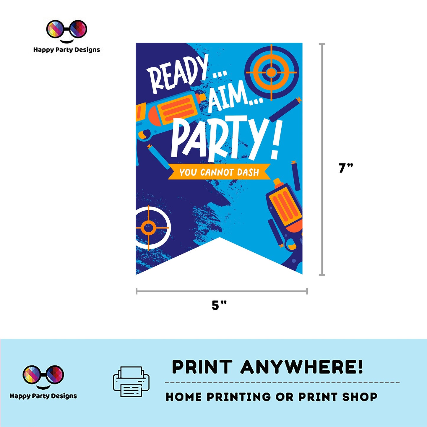 Dart Gun Happy Birthday Banner | Dart Gun party | Birthday banner | Gun Blasters birthday party | Dart War party Dart Gun Blue Banner #K172