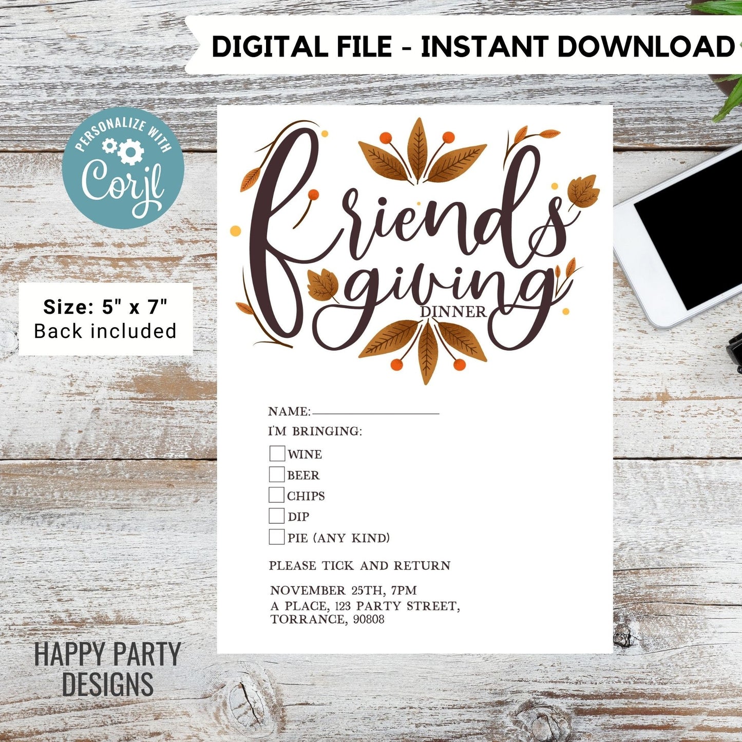 Editable Friendsgiving Printable Potluck Sign-Up Sheet | Thanksgiving Dinner Potluck checklist | Thanksgiving Printable | Friends #A31