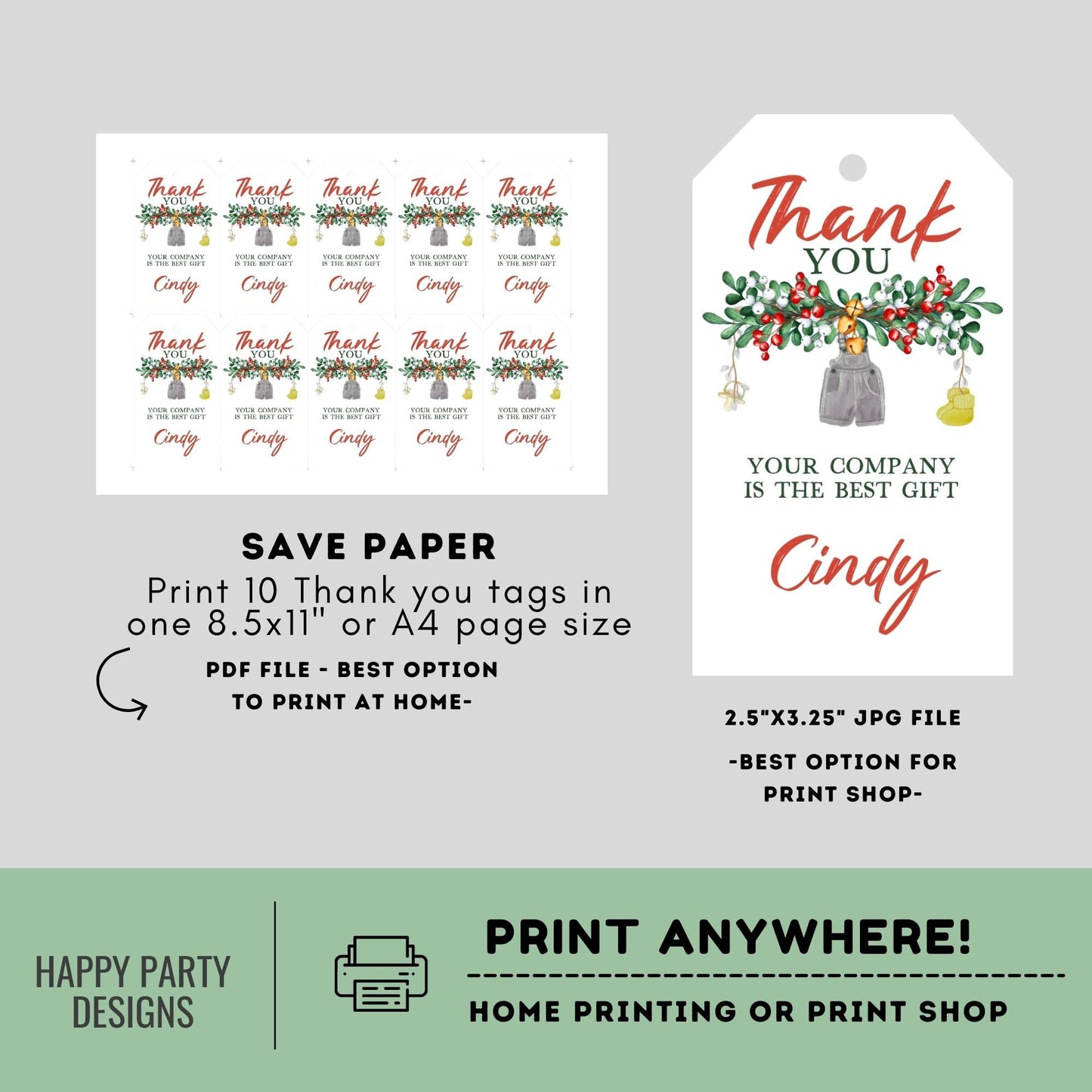 Editable Santa baby Christmas shower thank you tag | Christmas baby printable thank you tag | Baby Christmas gift tag | thank you tag #B47