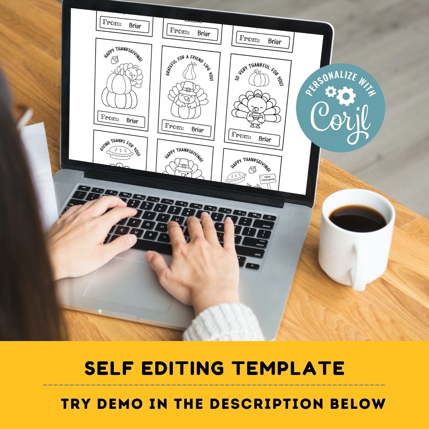 Editable Thanksgiving Printable Coloring Cards Editable Set of 9 | for Kids | Thanksgiving Coloring Activity | Thanksgiving activity