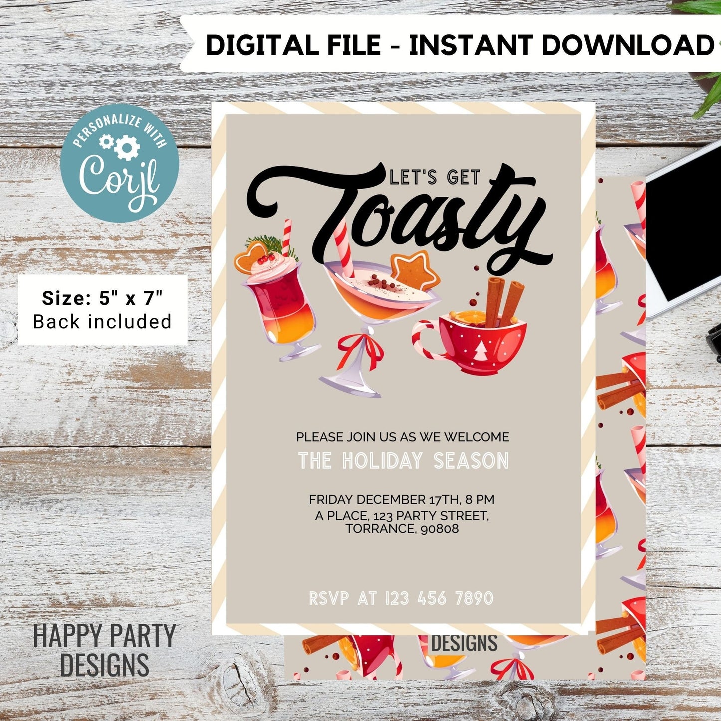Editable Let's get toasty Party Invitation | Christmas friends Party printable invite | Christmas Party Invitation | Christmas invite #A36