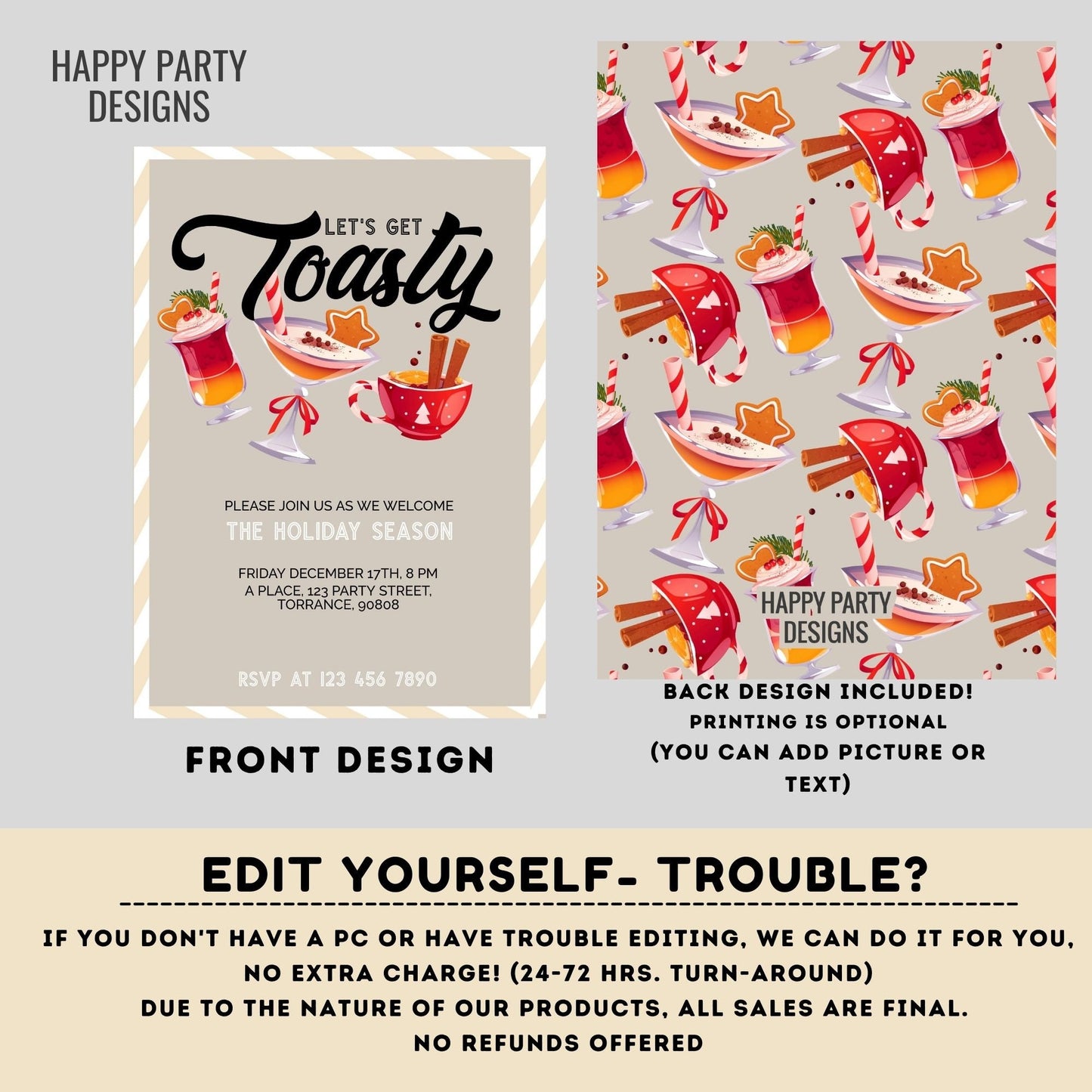 Editable Let's get toasty Party Invitation | Christmas friends Party printable invite | Christmas Party Invitation | Christmas invite #A36