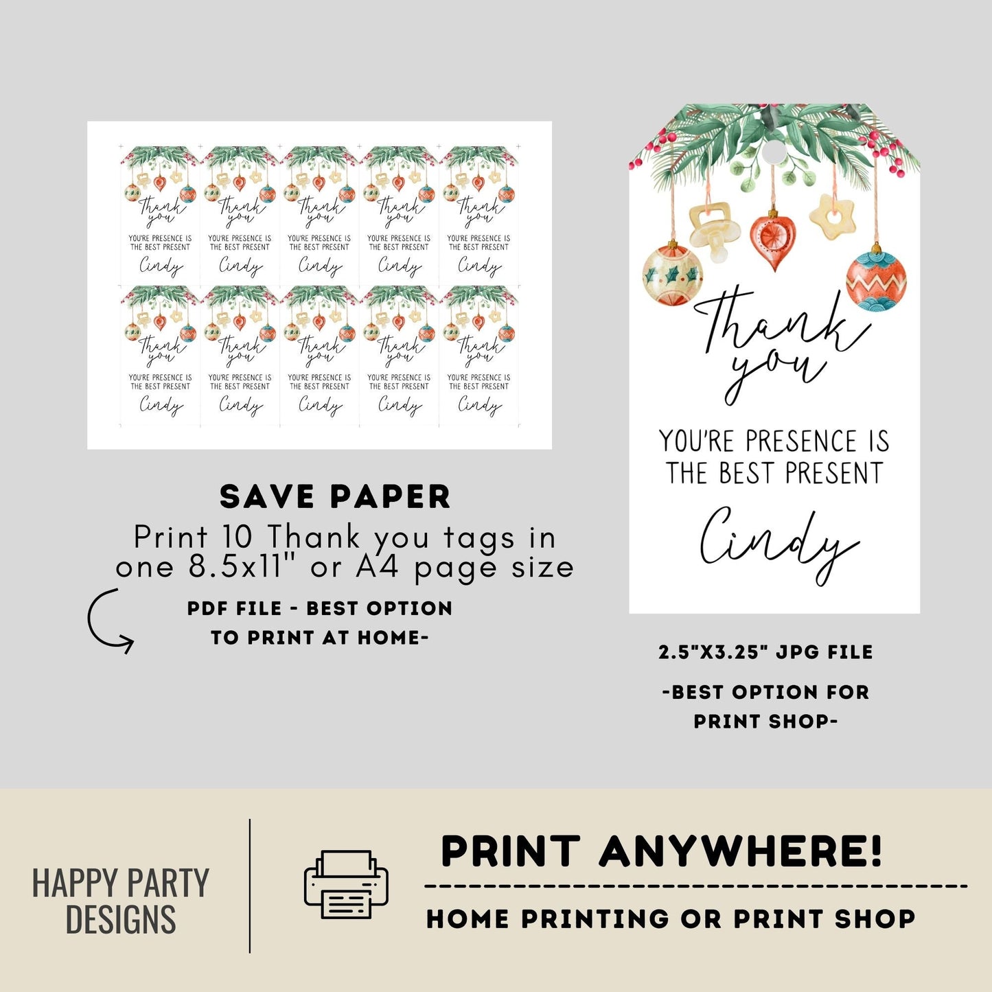 Editable Santa baby Christmas shower thank you tag | Christmas baby printable thank you tag | Baby Christmas gift tag | thank you tag #B49