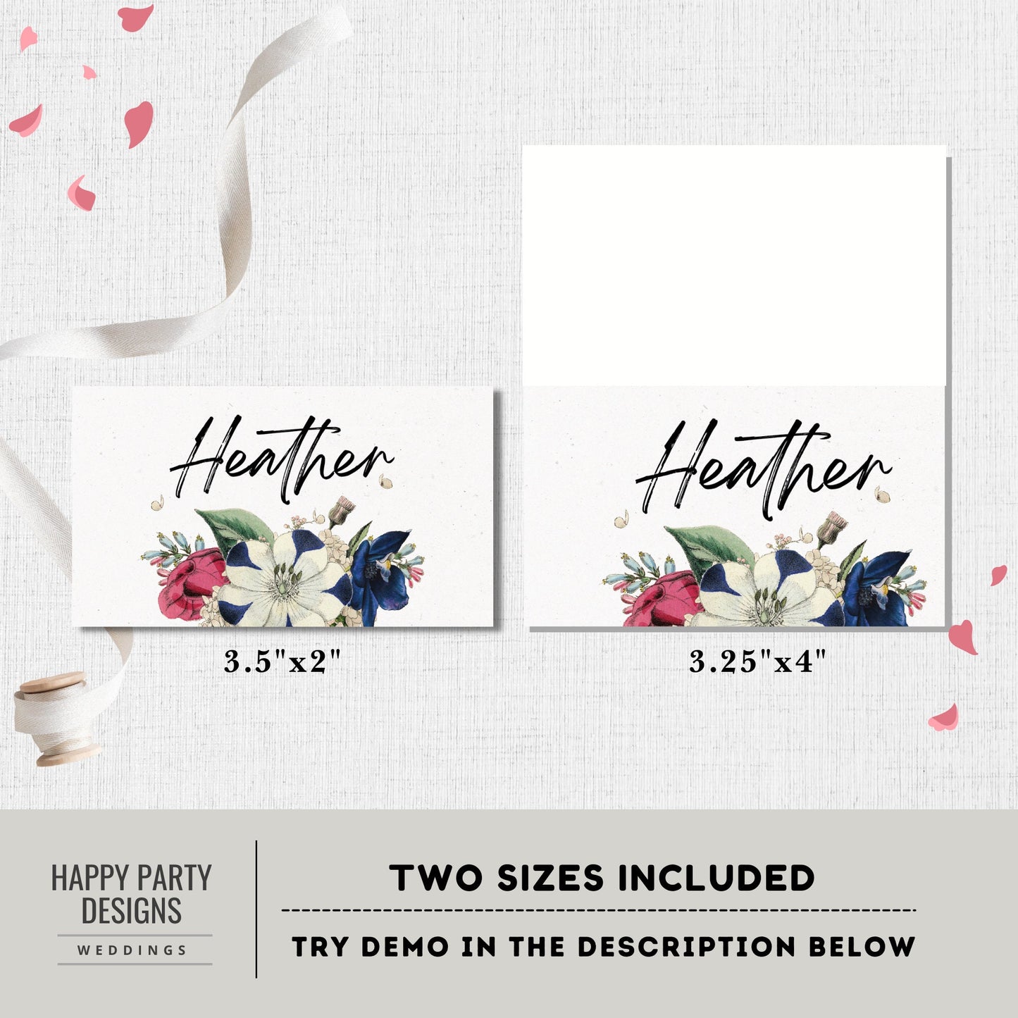 Editable floral Wedding escort card Template | Royal blue, burgundy, white Elegant Wedding, Printable, Fully Editable, INSTANT Download #W19