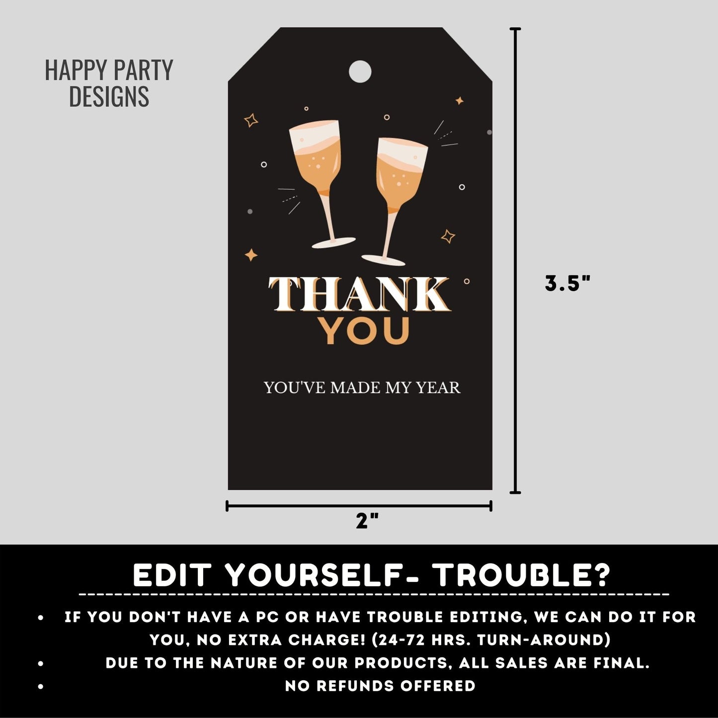 Editable sparkling wine Party thank you tag | New year's eve printable thank you tag | art deco gift tag | thank you tag Favor #A40