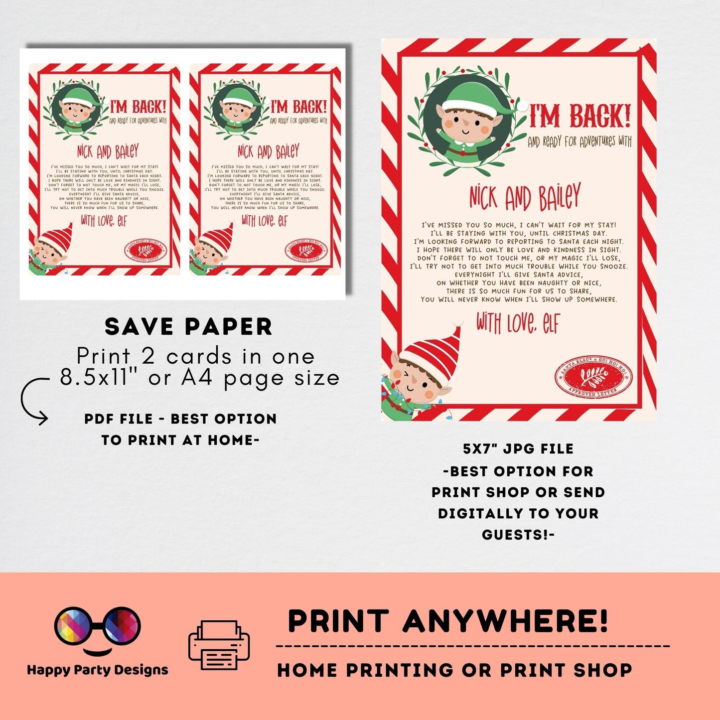 Editable Elf Arrival Letter | Return Letter Christmas| Elf I'm Back | Elf Welcome Christmas | Letter From Your Elf | Printable Template #A43