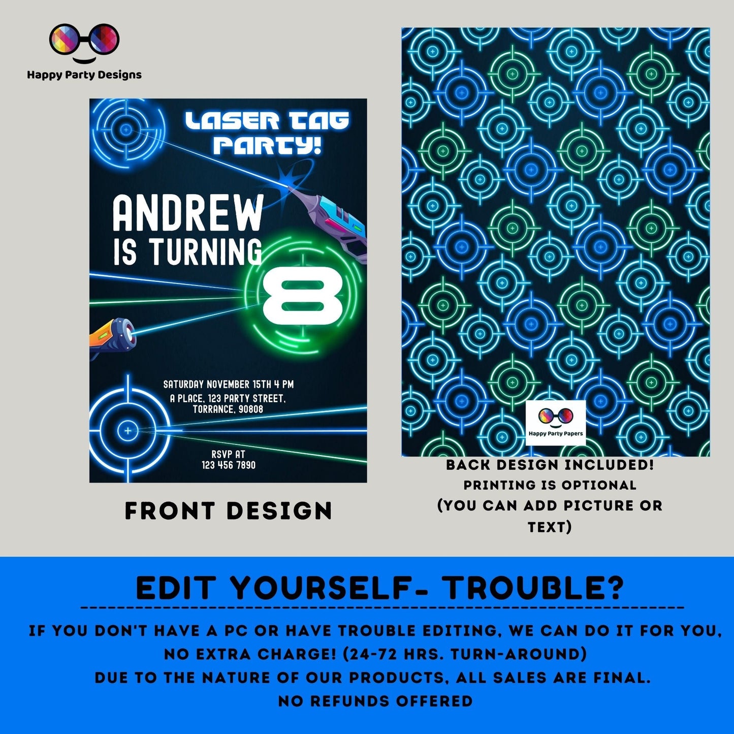 Kids Editable Laser Tag birthday invitation | Printable Birthday laser tag Party Invitations | Any Age | Birthday boy laser party #K241