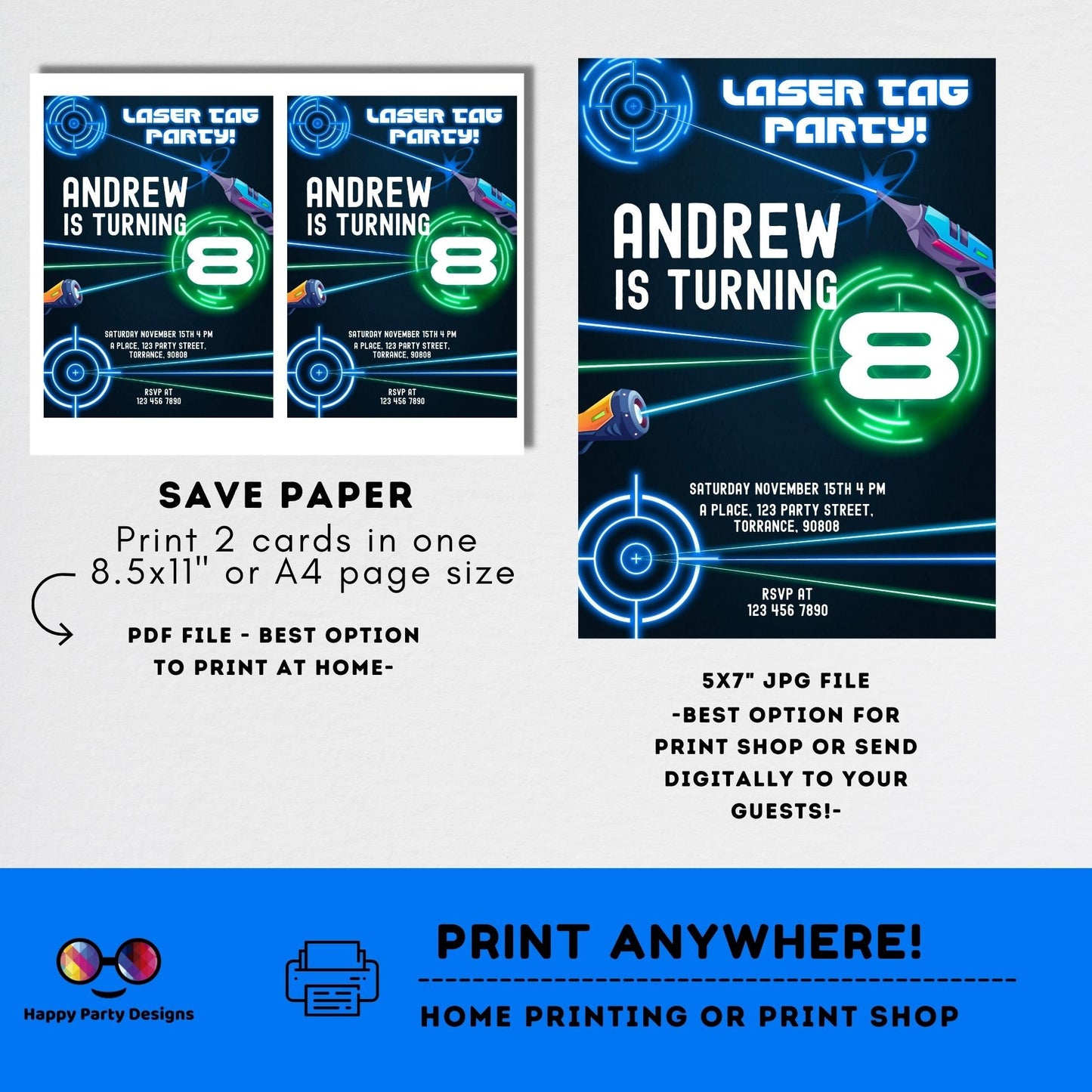 Kids Editable Laser Tag birthday invitation | Printable Birthday laser tag Party Invitations | Any Age | Birthday boy laser party #K241