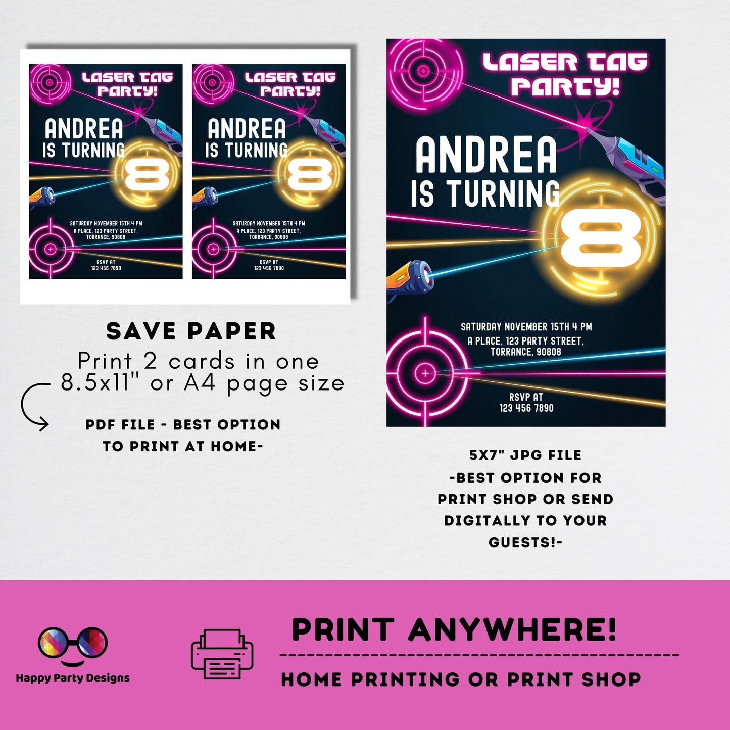 Kids Editable Laser Tag birthday invitation | Printable Birthday laser tag Party Invitations | Any Age | Birthday girl laser party #K241