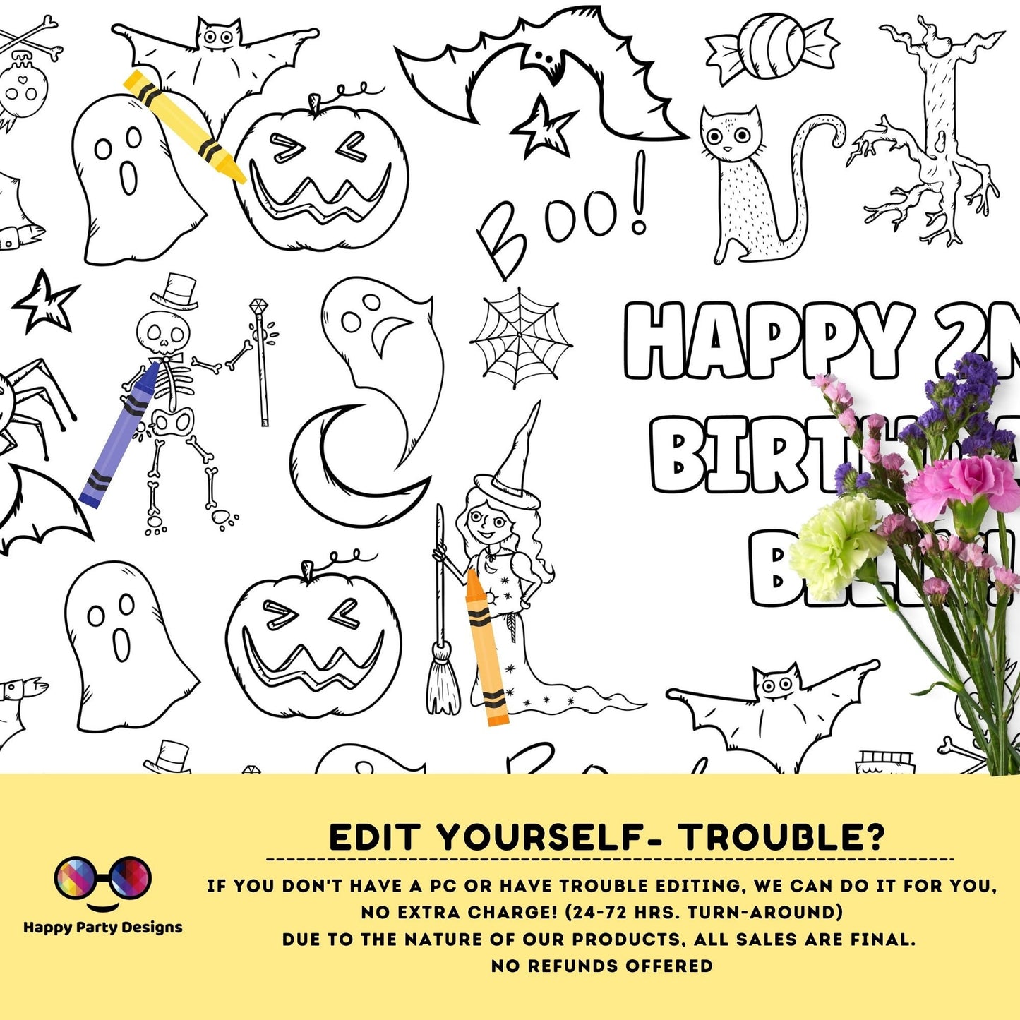 Halloween XL Table Runner | Editable Halloween coloring page | Halloween party | Halloween construction table runner #K114