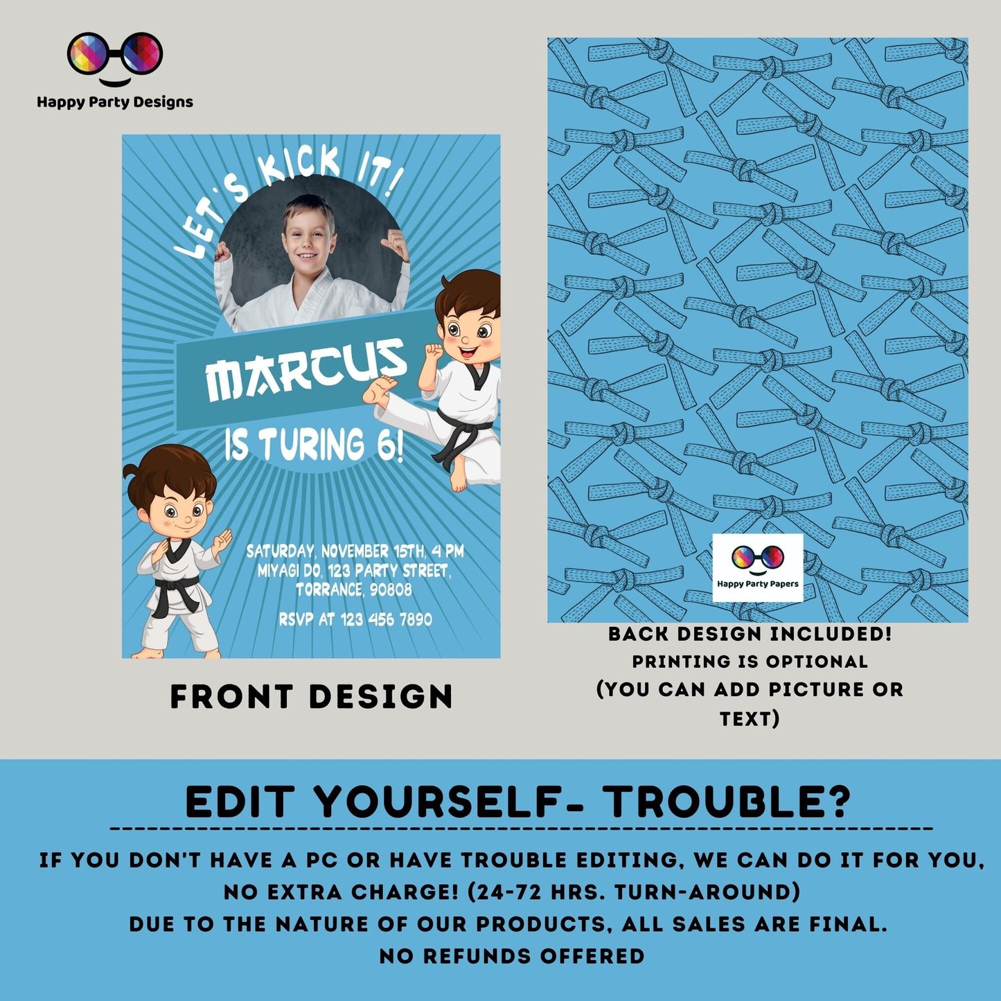Let's kick it! Karate Birthday Party Invitation with photo | EDITABLE Martial Arts Boy | Karate Boys Birthday Invite | Ninja Party #K246