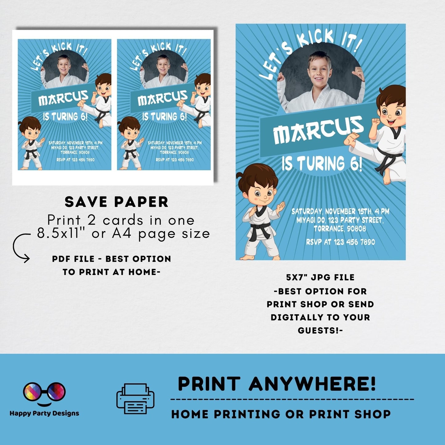 Let's kick it! Karate Birthday Party Invitation with photo | EDITABLE Martial Arts Boy | Karate Boys Birthday Invite | Ninja Party #K246