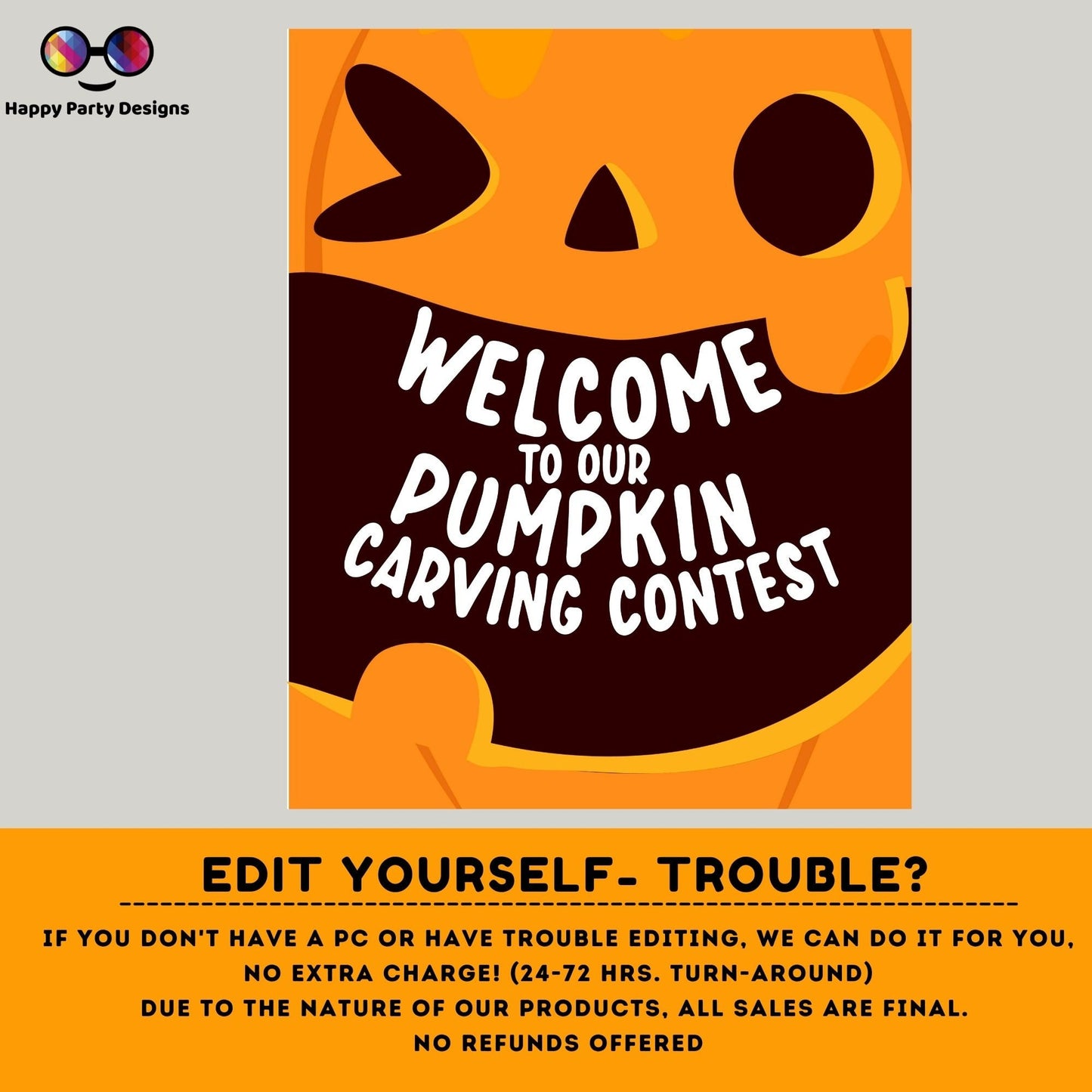 Editable pumpkin carving Welcome sign | Halloween party | Pumpkin carving Sign | PRINTABLE Pumpkin carving sign #A30