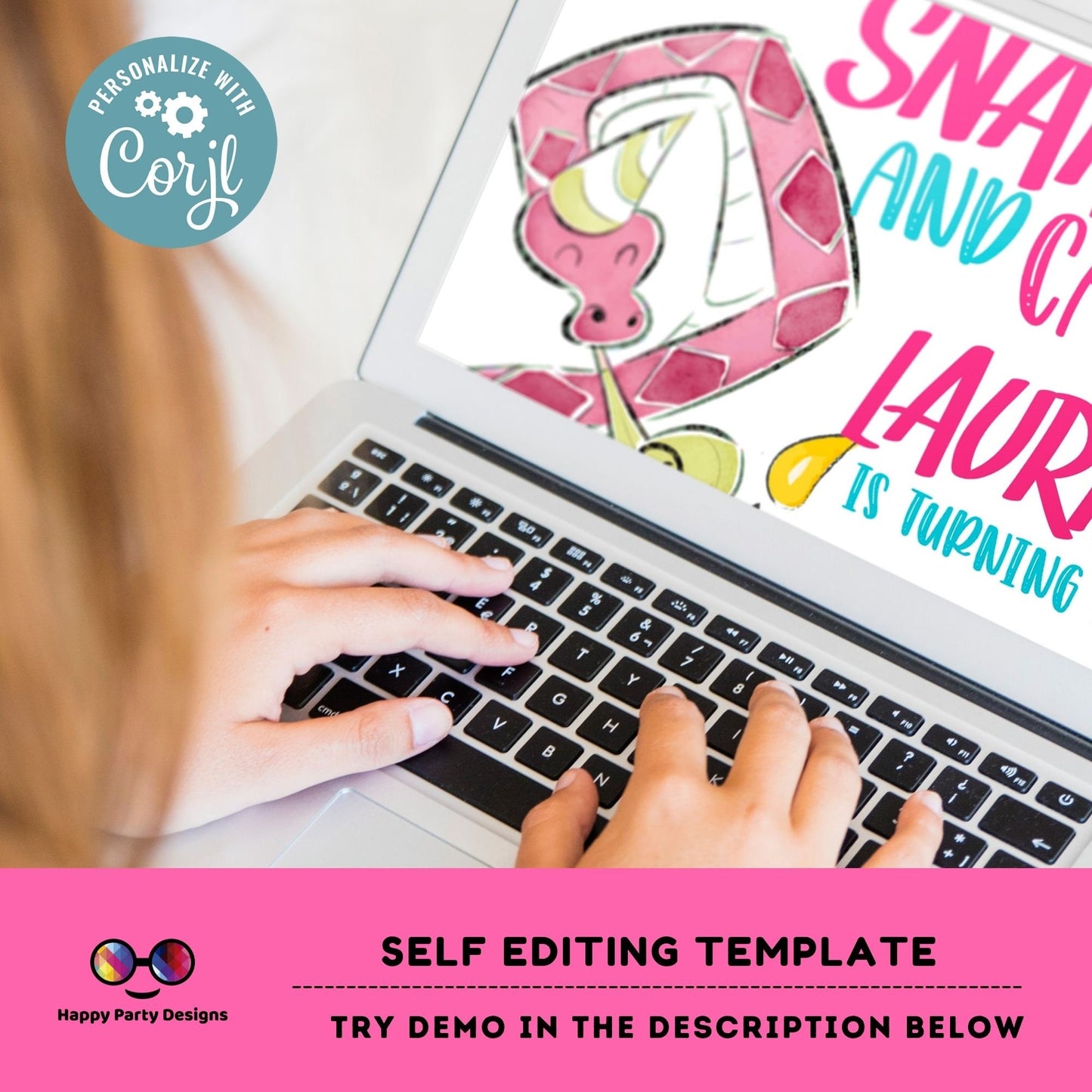 Editable Snakes and cake Invitation | Reptile Birthday Invitation Printable | Snake Invitation |girl Invitation | Reptile Party Invite #K249