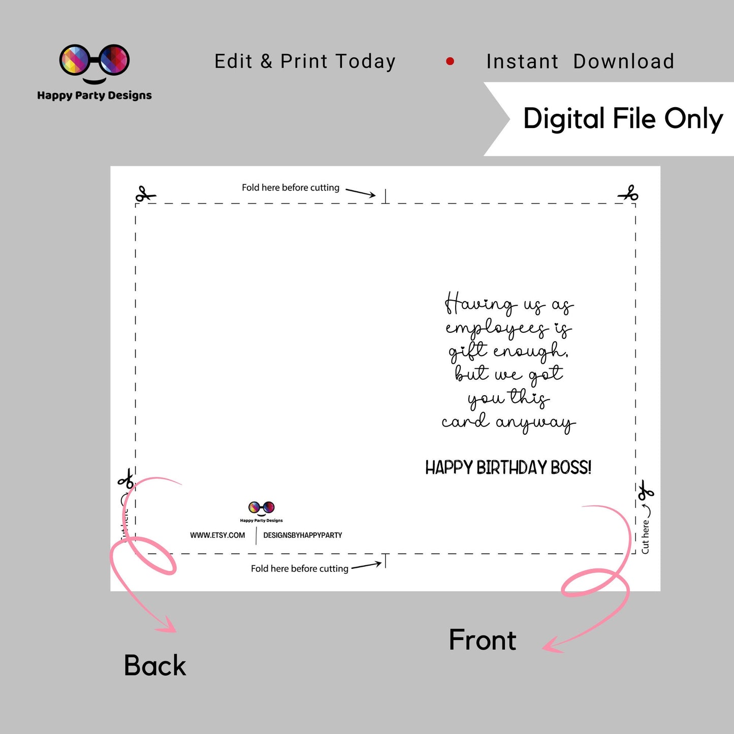 PRINTABLE Boss's happy birthday card | Birthday Card | Greeting Card | Instant Download | Happy Birthday