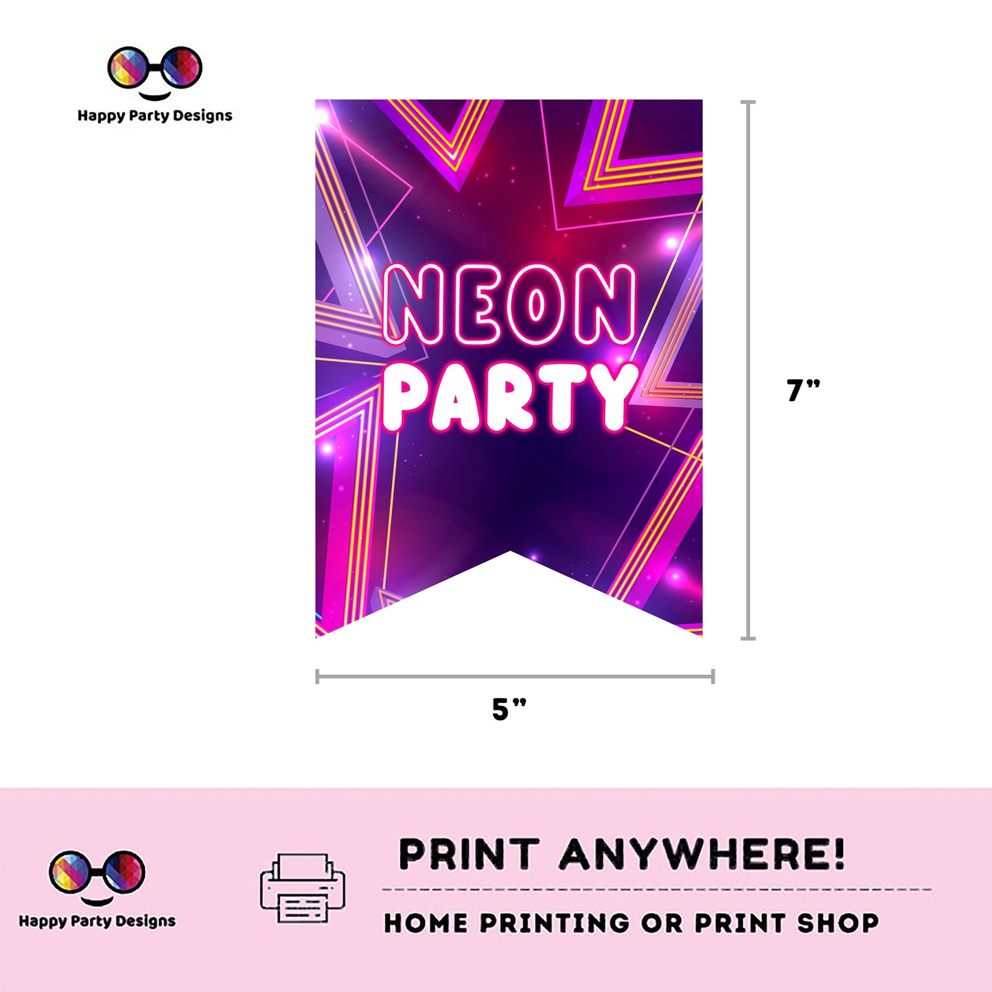 Happy Birthday Neon Pink Party Banner | Neon Glow in the dark Birthday Banner | Neon Pink Purple Birthday Banner | glow pink party #K186