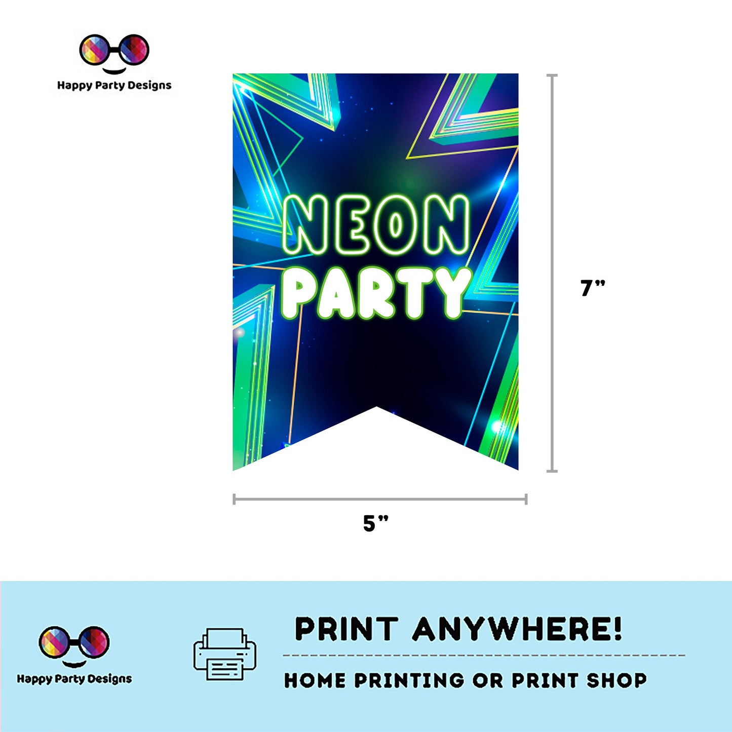 Happy Birthday Neon Blue Party Banner | Neon Glow in the dark Birthday Banner | Neon Blue Purple Birthday Banner | glow pink party #K185