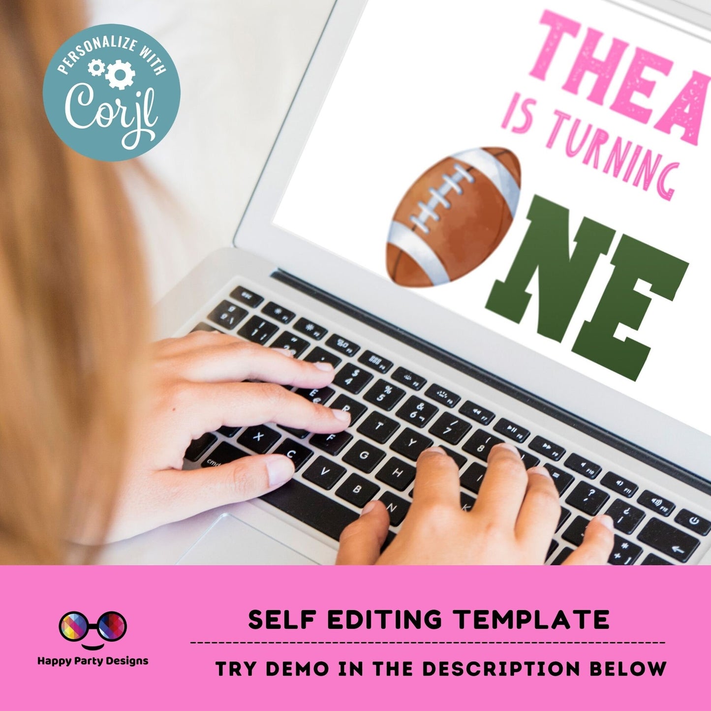 Minimalist Football Birthday Invitation Template for girl | Rookie of the year | Football Theme | Sports invite | Football party #K252