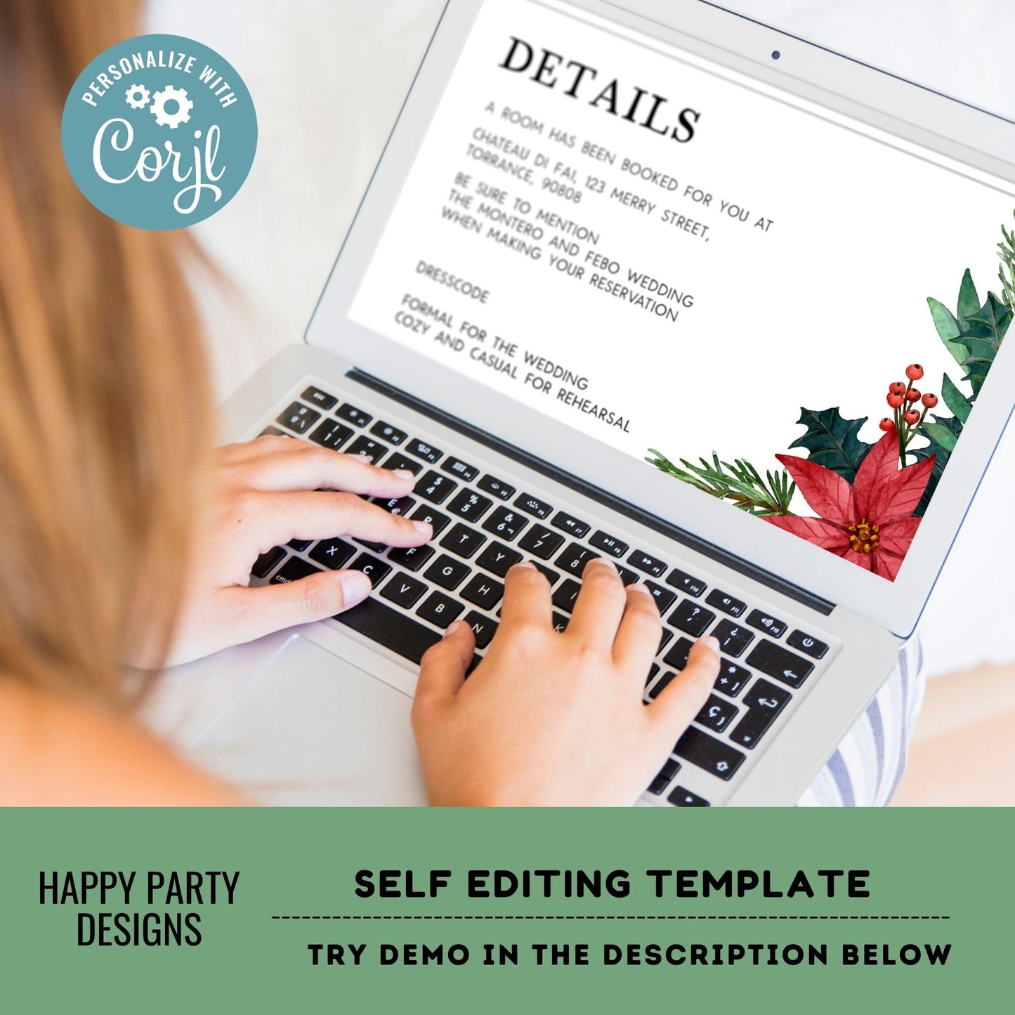 Editable Christmas Wedding Details Template | Editable Christmas Themed Red Poinsettia | Winter Bride | Winter Wedding #W20