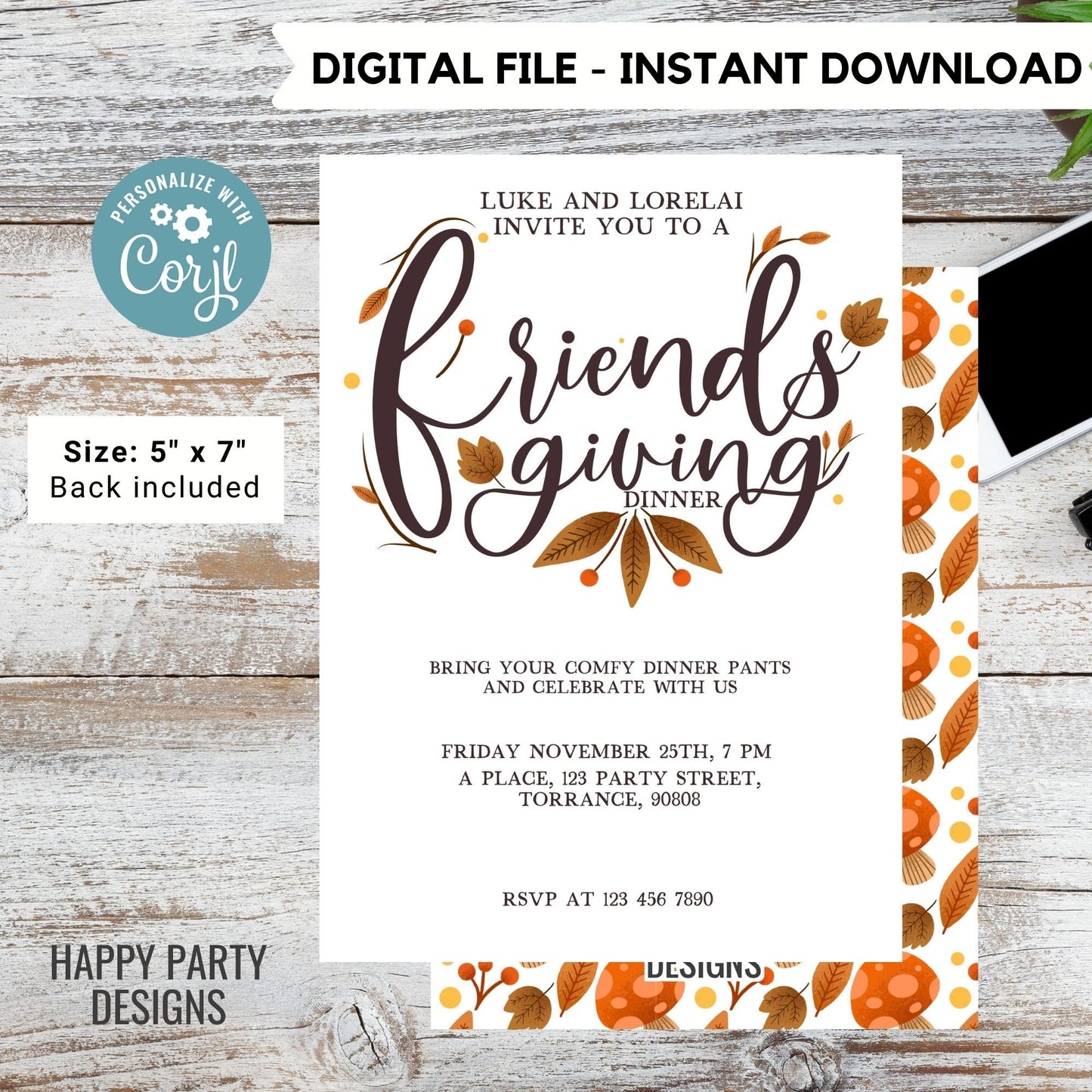 Editable Friendsgiving invitation | Thanksgiving Dinner Invitation Template | Thanksgiving Party Printable | Friends Thanksgiving #A31