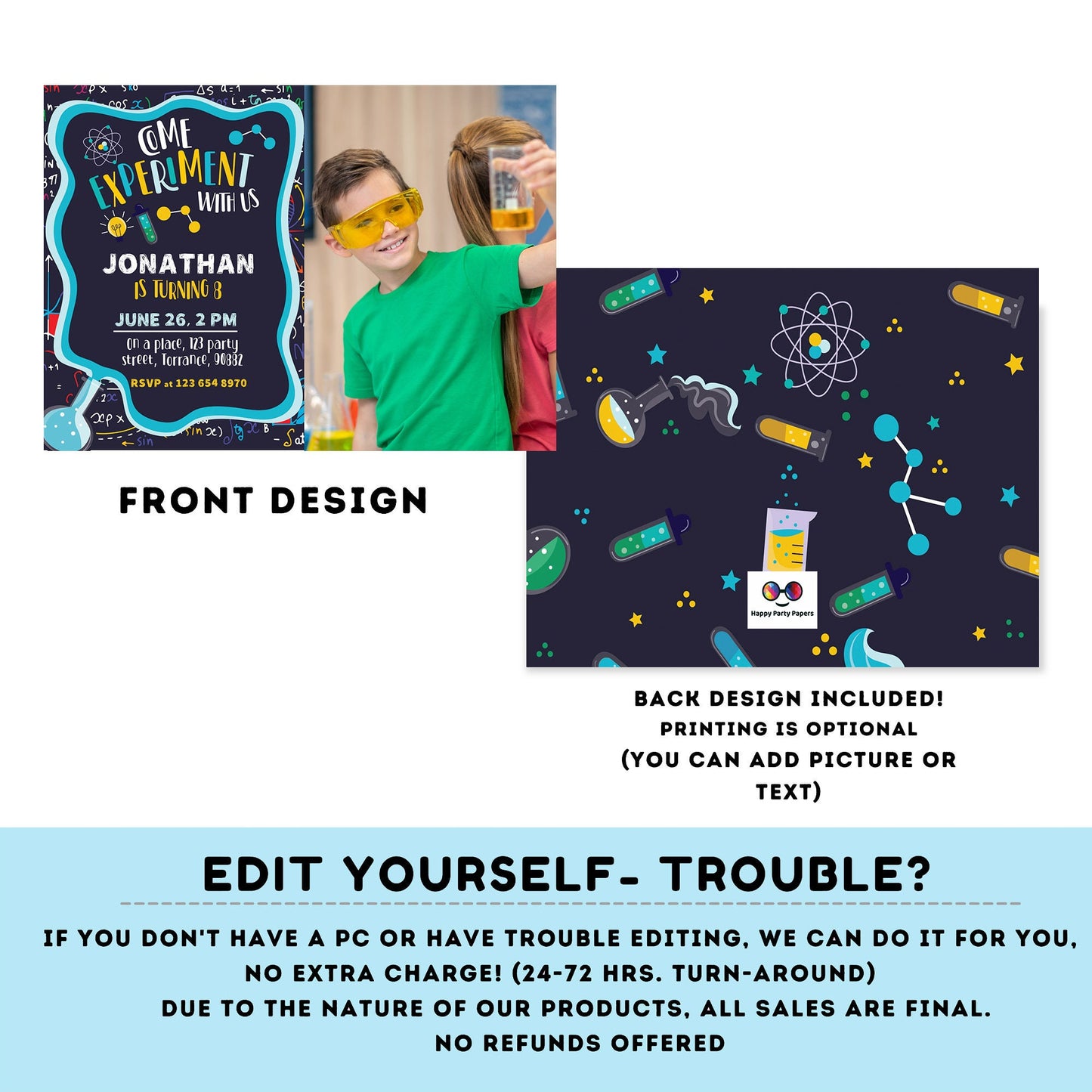 Science Party Invitation | Mad Scientist Invitations | Birthday boy | Invite Editable Science Birthday | Boy's Science Birthday Party #K124