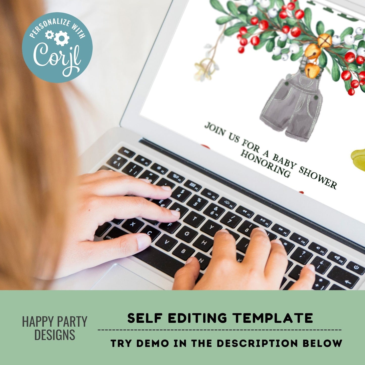 Editable Santa Baby Shower Invitation | Christmas Baby shower printable invite | Holiday Christmas Shower Invitation | Baby Christmas #B47